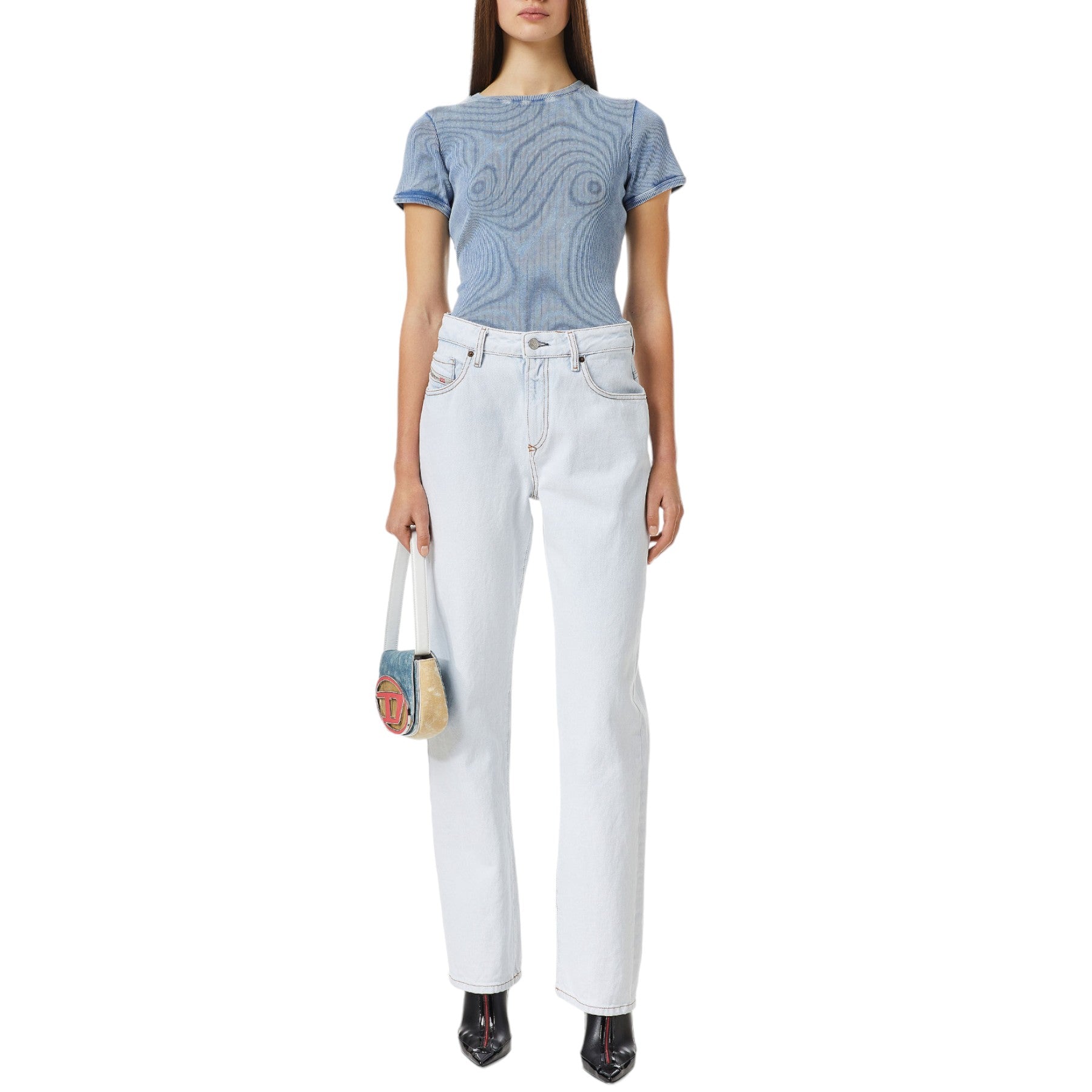 DIESEL 1999 0079Z Womens Denim Jeans Loose Fit Mid Waist Straight Leg Blue Pants