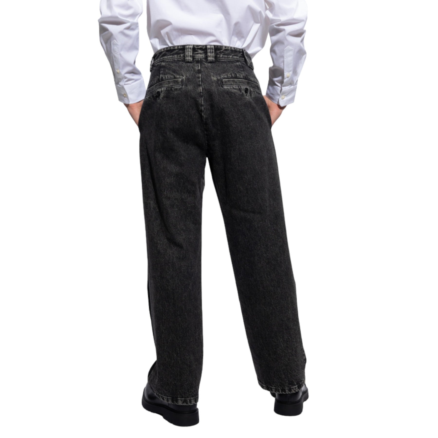 DIESEL P-Wire-A Mens Paneled Denim Trousers Wide Leg Mid Waist Baggy Jeans Black