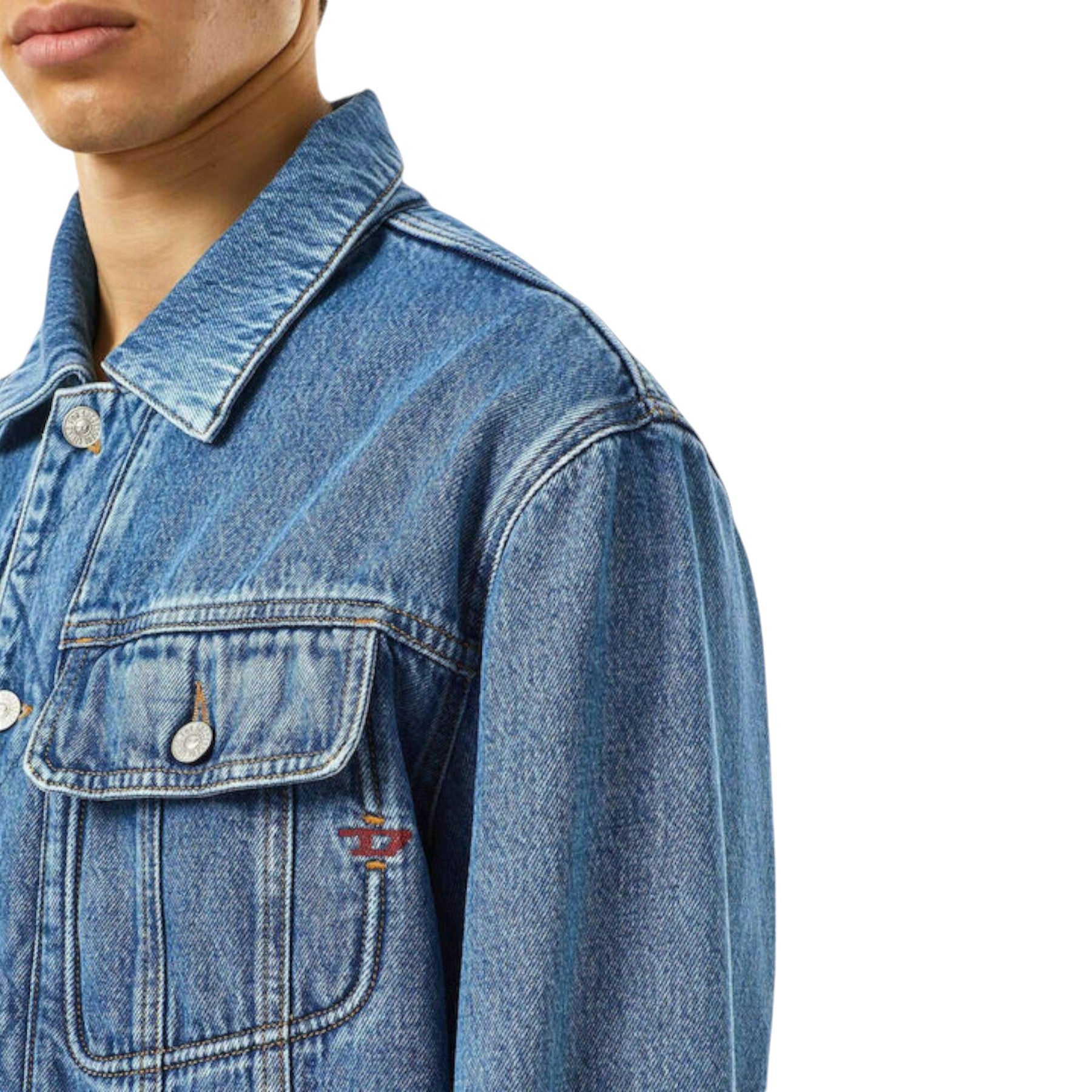 Diesel D-Riley Mens Trucker Jacket Long Sleeve Relaxed Fit Cotton Denim Jacket L