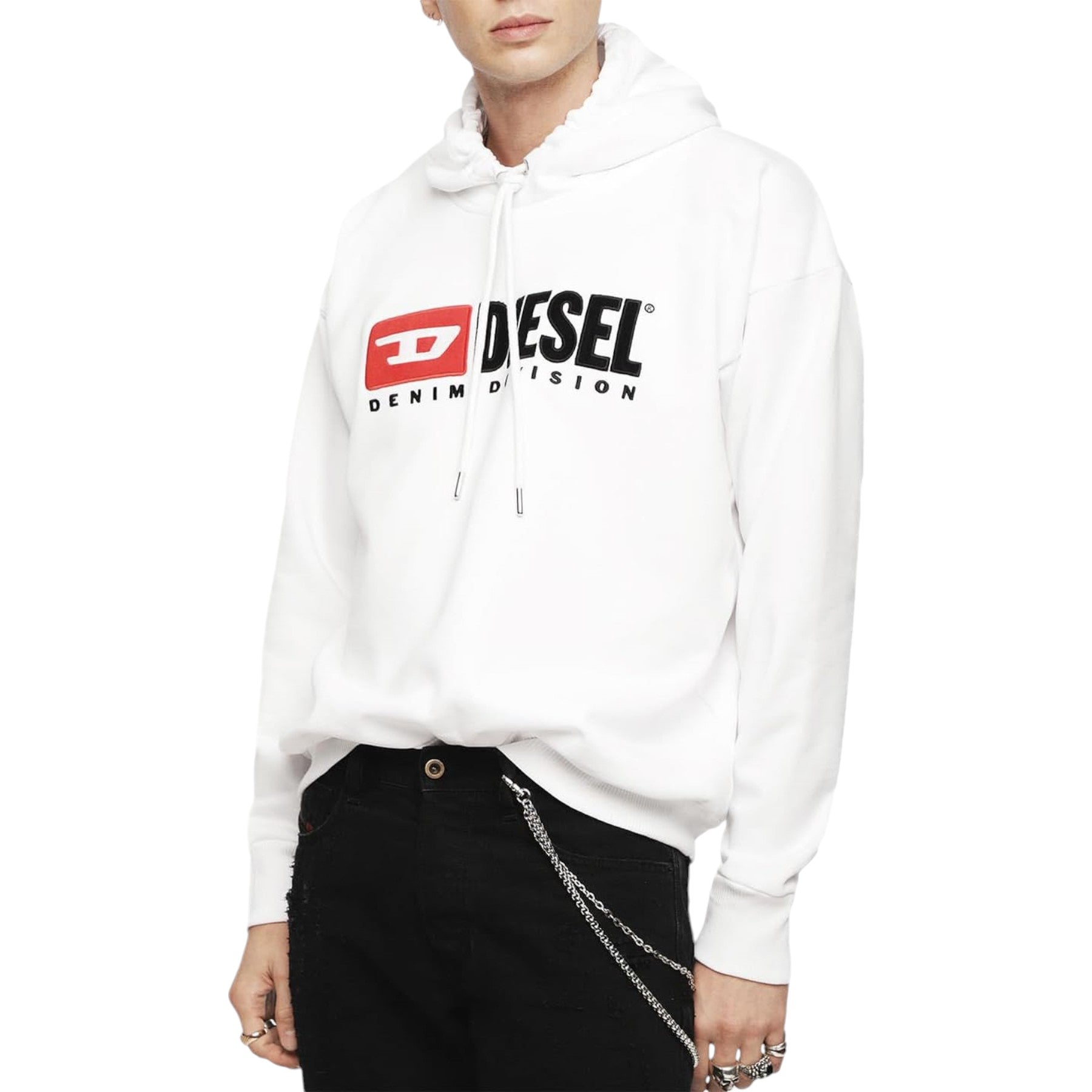 DIESEL S-DIVISION Mens Pullover Hoodie Oversized Sweatshirt Drop Shoulder Jumper