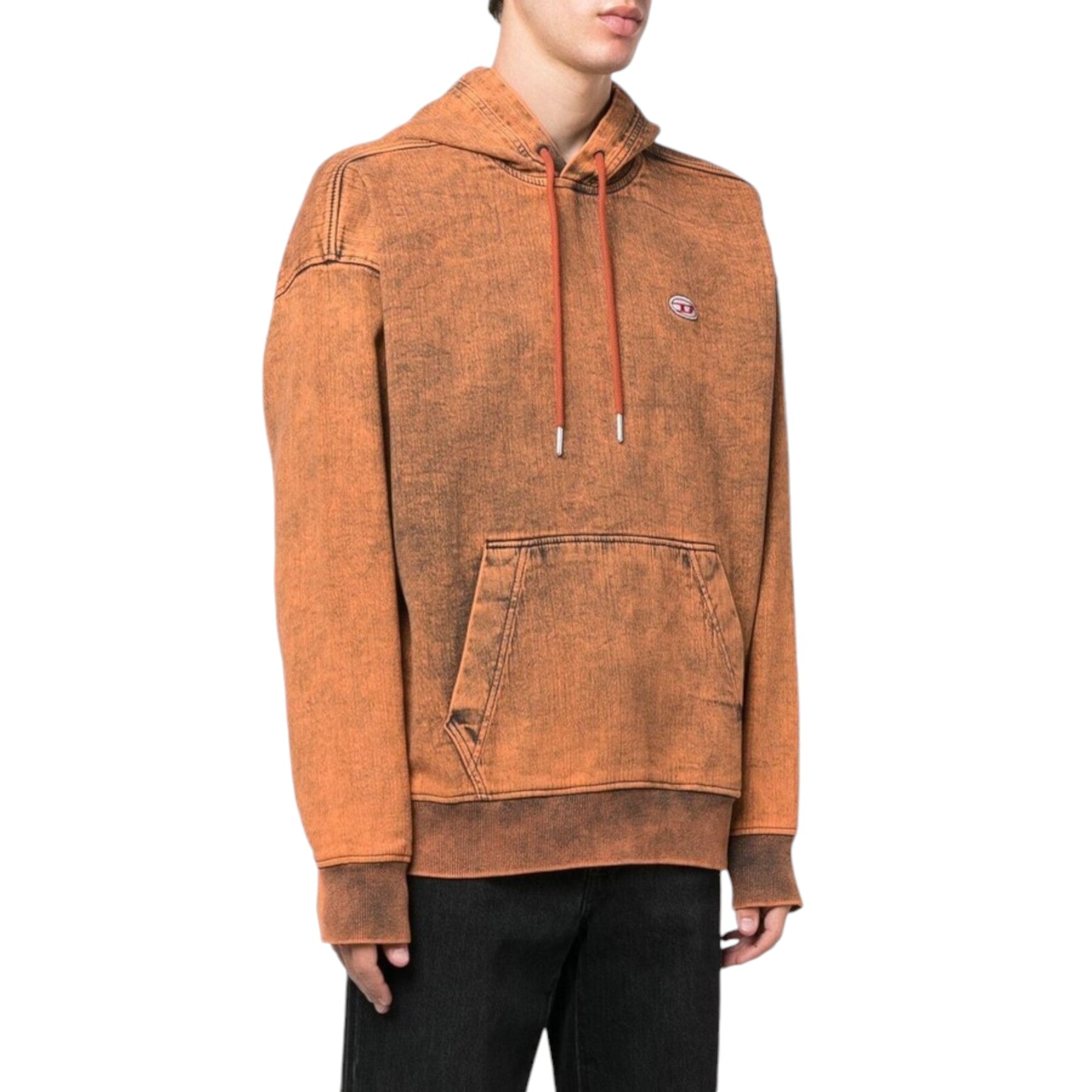 DIESEL D-UM-RIB Mens Hoodie Drop Shoulder Track Denim Hoody Oversized Sweatshirt