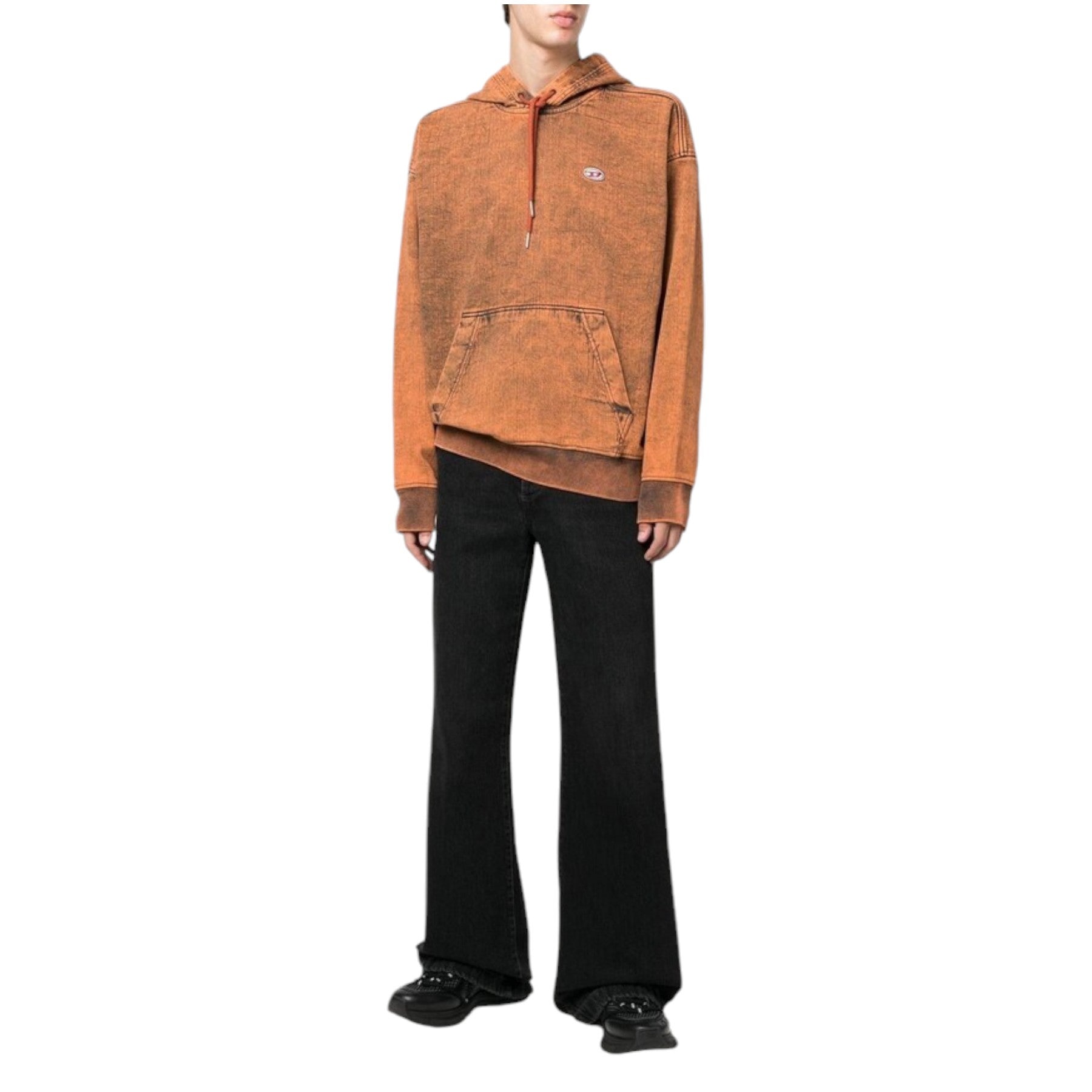 DIESEL D-UM-RIB Mens Hoodie Drop Shoulder Track Denim Hoody Oversized Sweatshirt