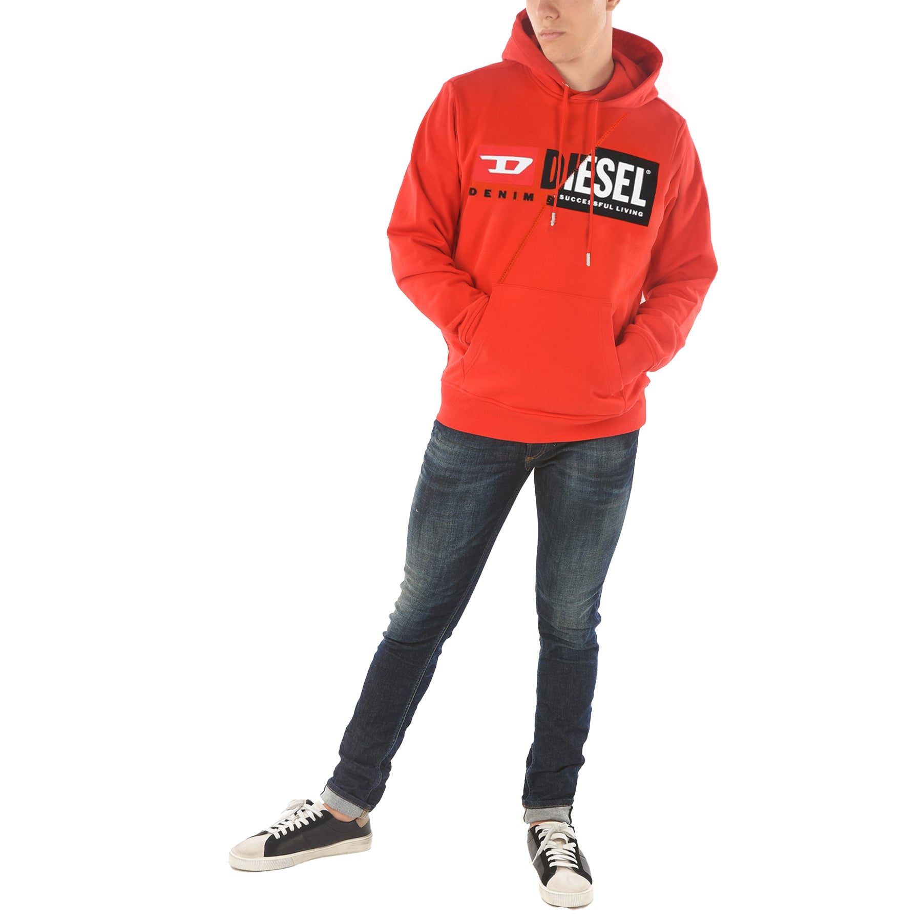 DIESEL S-Girk-Hood-Cuty Mens Hoodies Regular Fit Red Pullover Hooded Sweatshirt