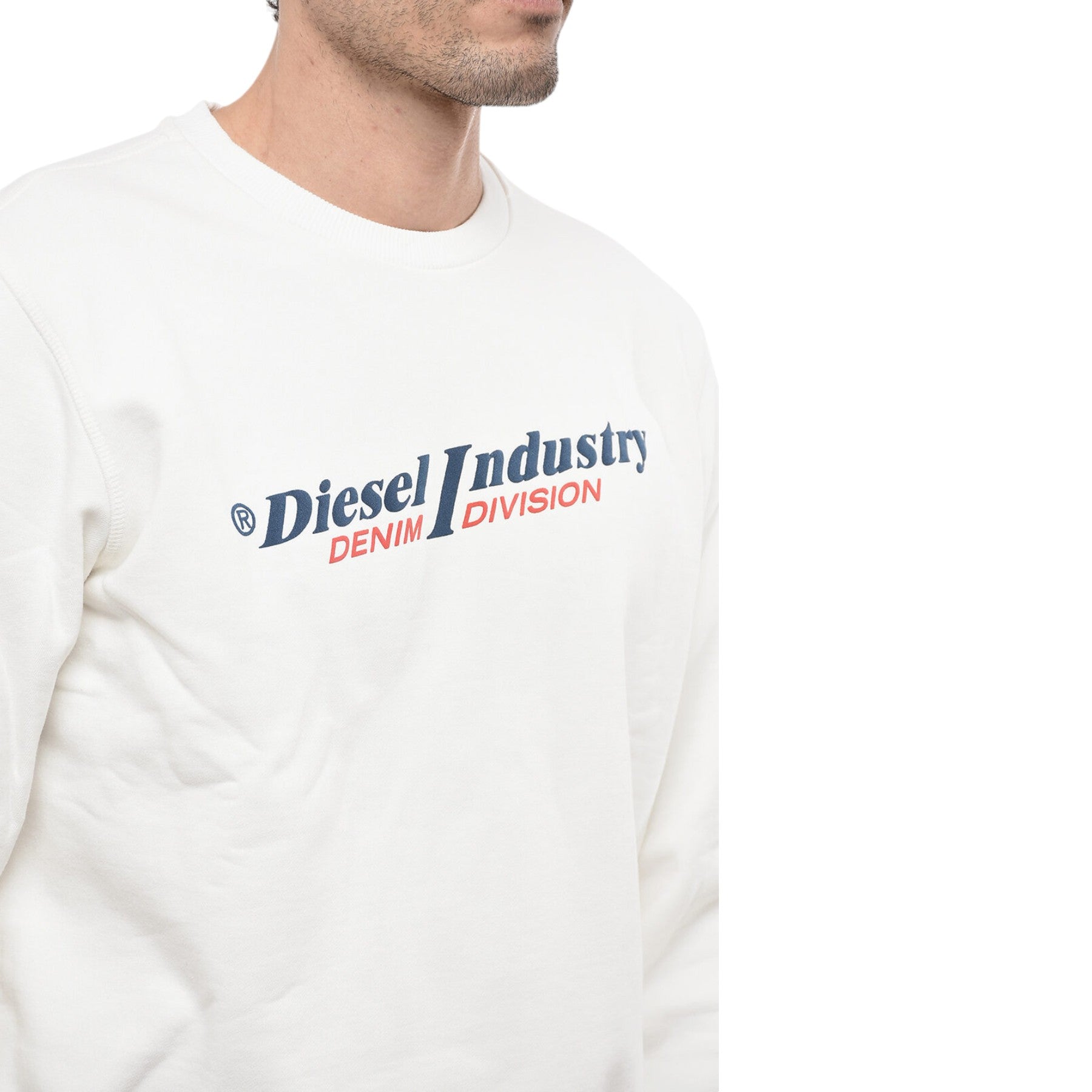 DIESEL S-GINN-IND Mens Sweatshirt Crew Neck Pullover Casual Jumper Cotton White