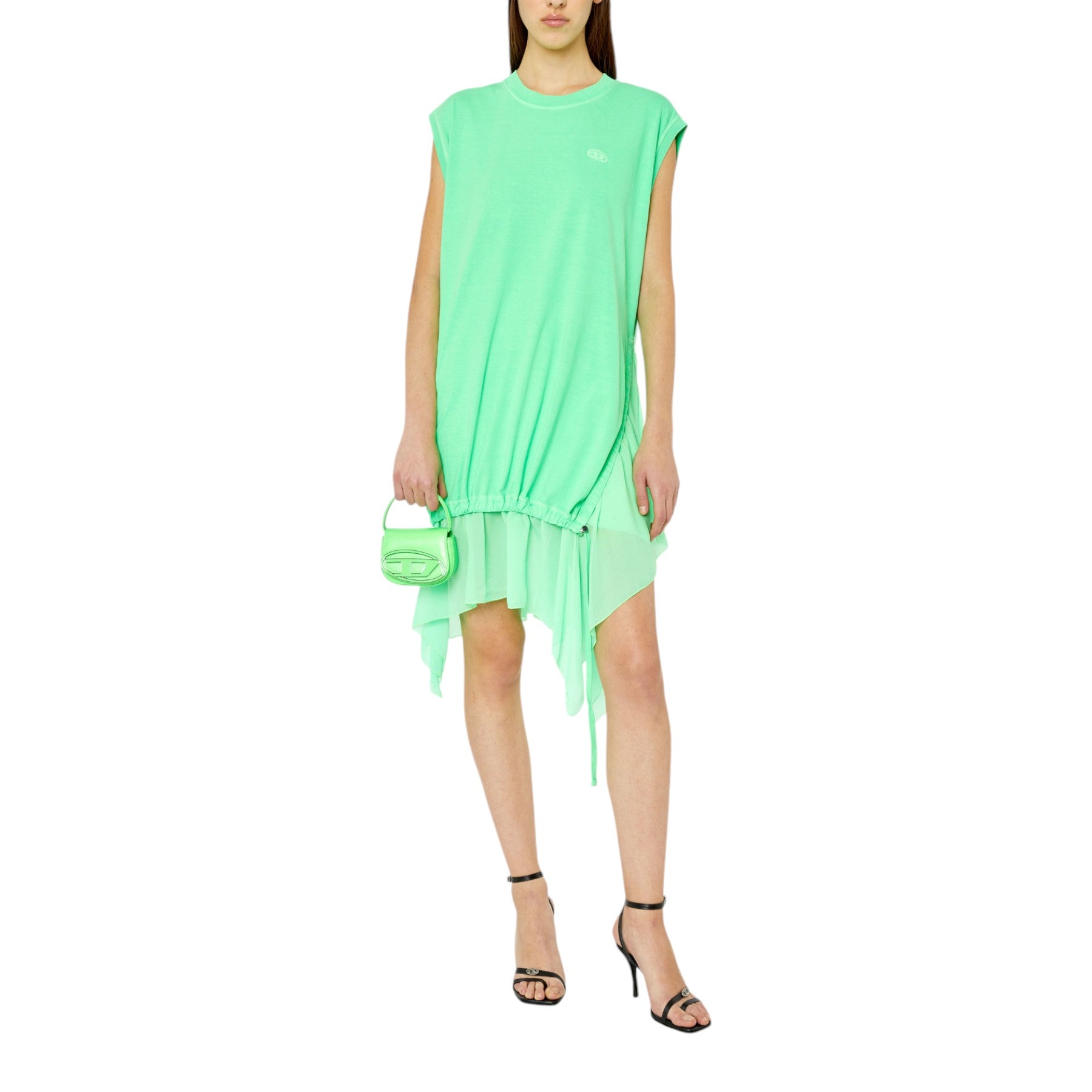 Diesel D-ROLLETY Womens Sleeveless Dress Crew Neck Green Abito Midi Party Dress