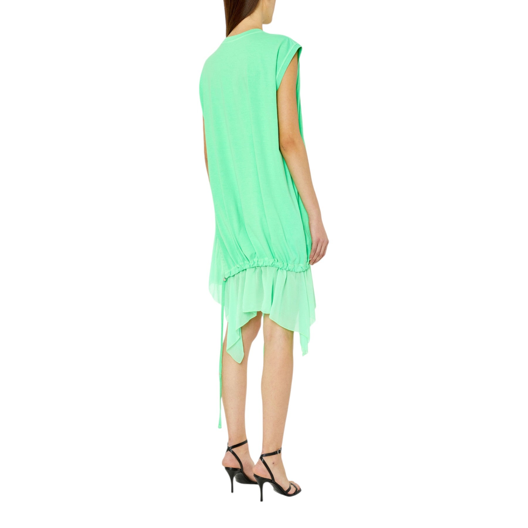 Diesel D-ROLLETY Womens Sleeveless Dress Crew Neck Green Abito Midi Party Dress