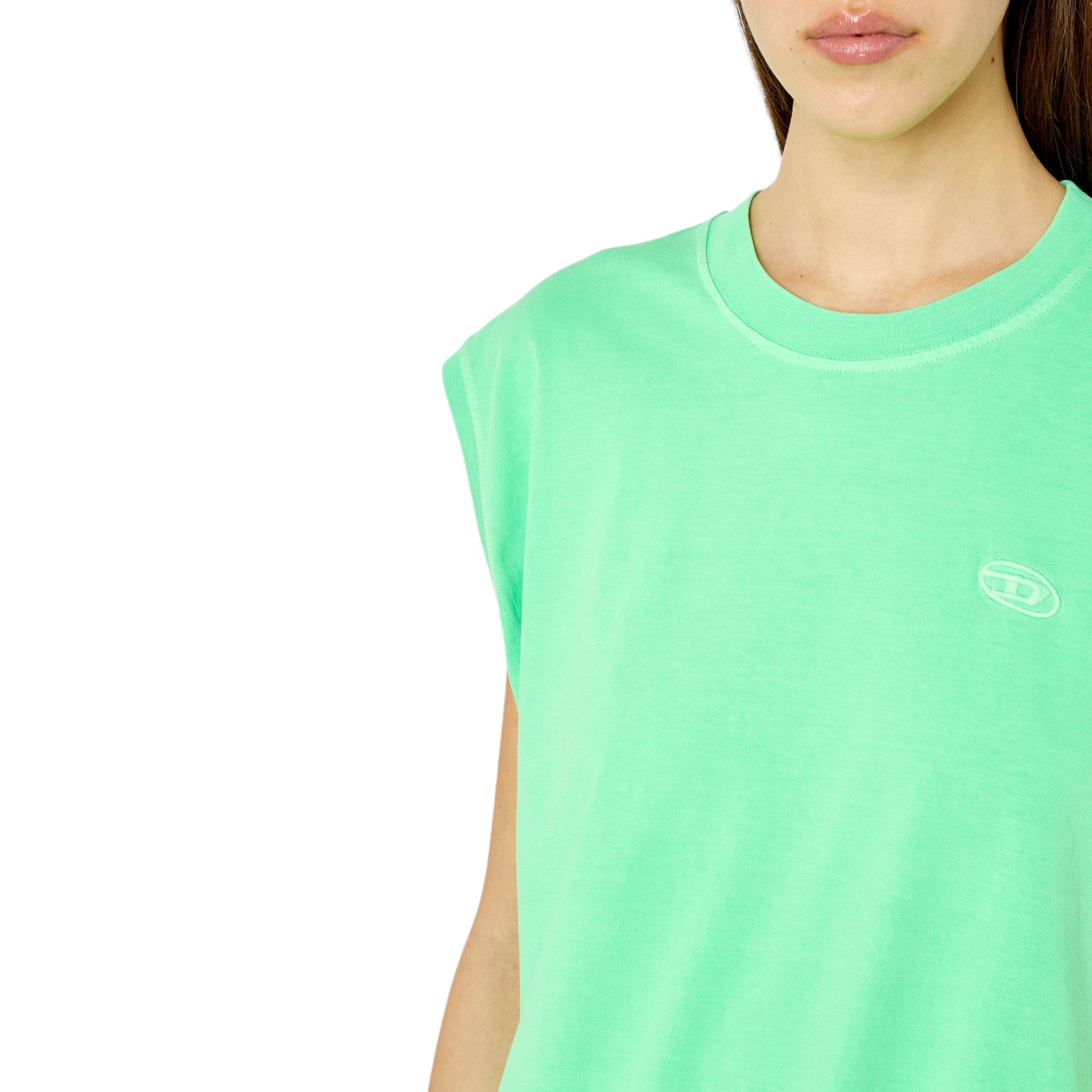 Diesel D-ROLLETY Womens Sleeveless Dress Crew Neck Green Abito Midi Party Dress