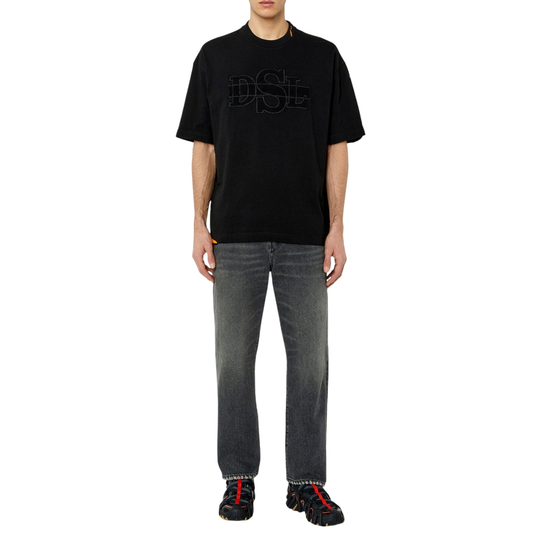 DIESEL T-WASHROT Mens Crew Neck T Shirts Short Sleeve Black Casual Cotton Tee S