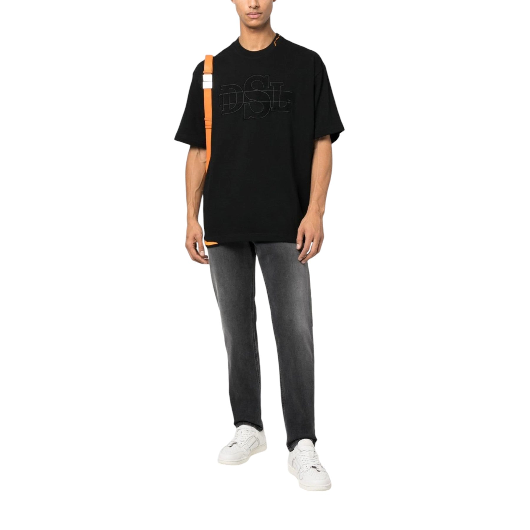 DIESEL T-WASHROT Mens Crew Neck T Shirts Short Sleeve Black Casual Cotton Tee S