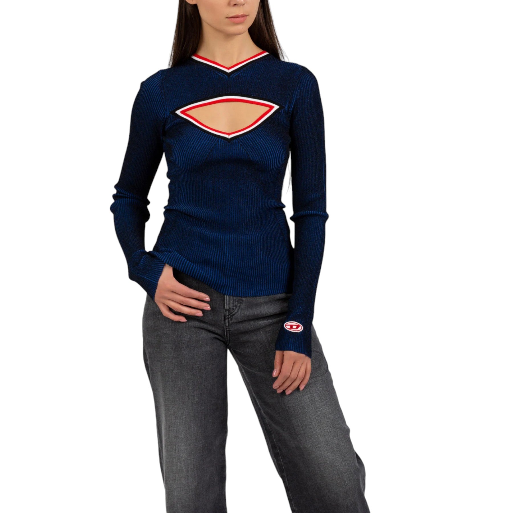 DIESEL M-INORCA Womens Sweatshirts Cut Out Long Sleeve Pullover Jumper Tops Navy