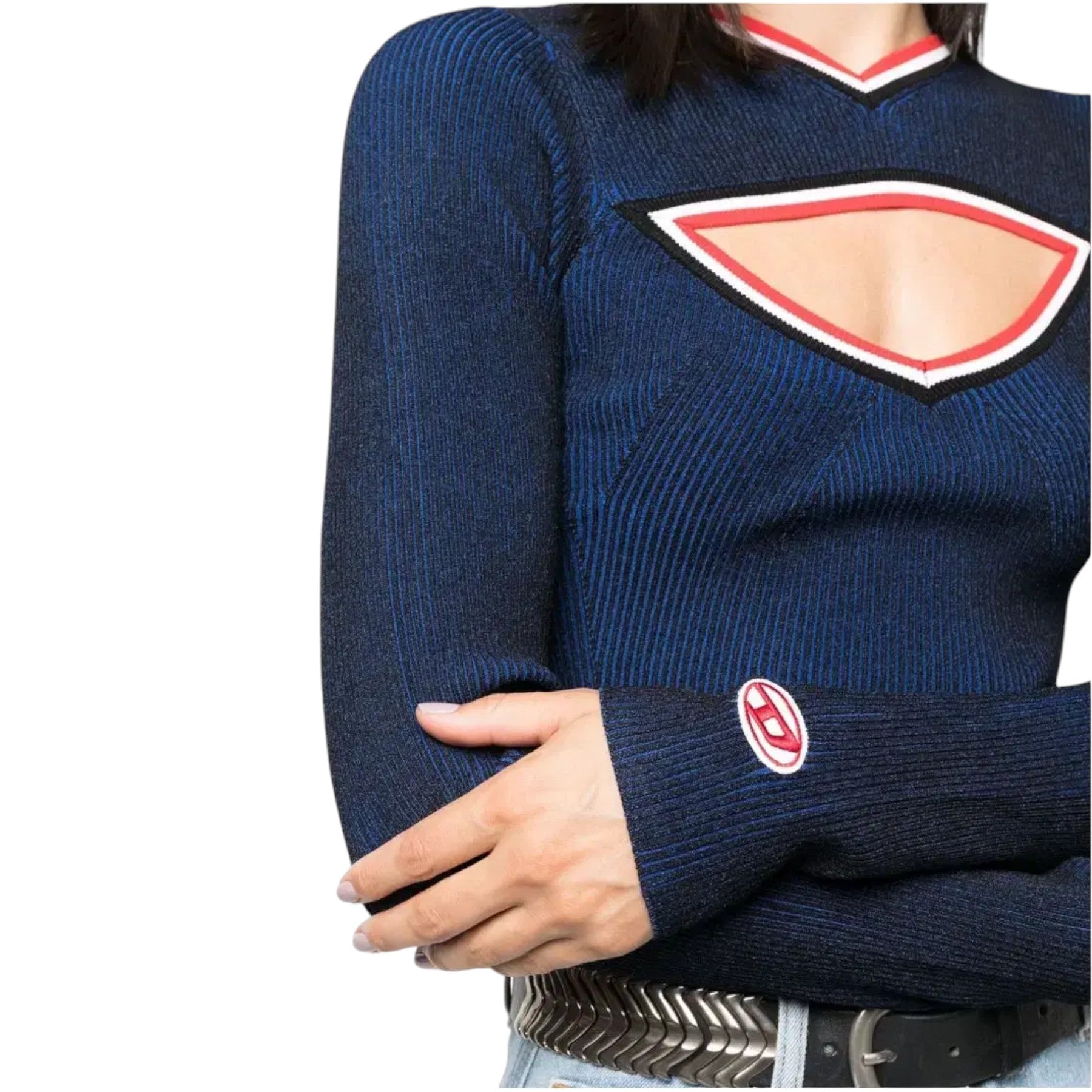 DIESEL M-INORCA Womens Sweatshirts Cut Out Long Sleeve Pullover Jumper Tops Navy