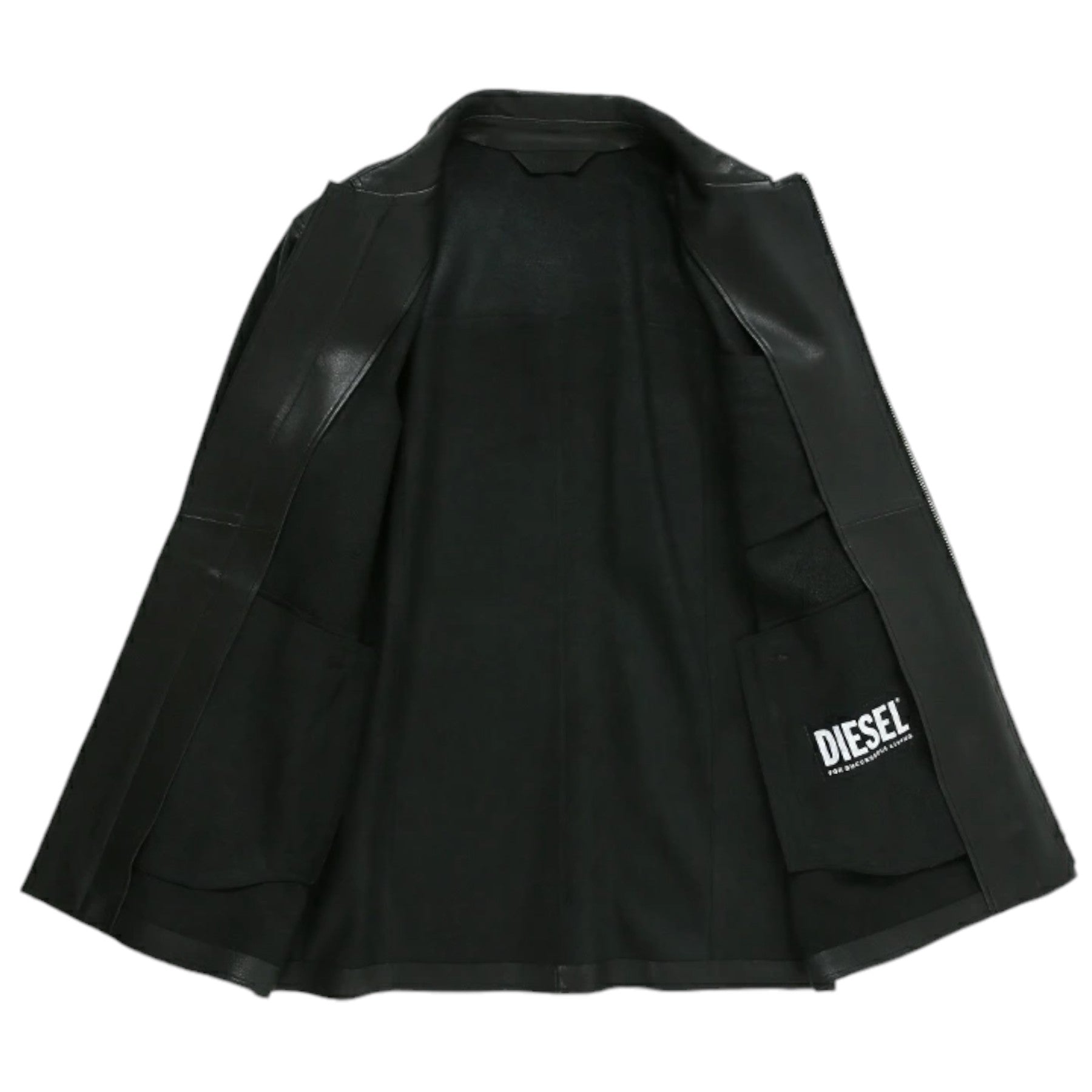 DIESEL L-ADER 0HERB Mens Leather Jackets Genuine Regular Fit Midi Black Jacket