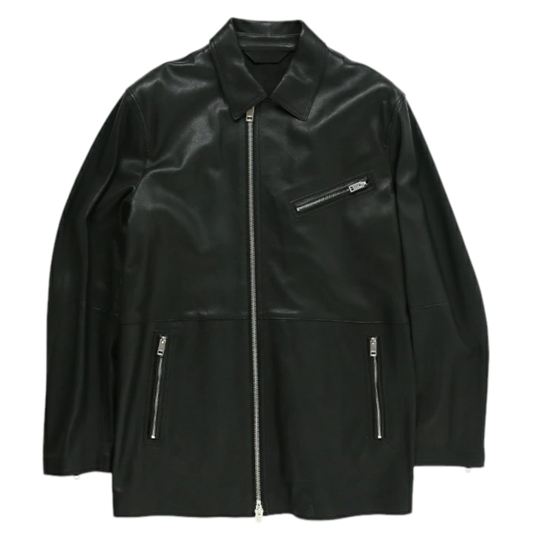 DIESEL L-ADER 0HERB Mens Leather Jackets Genuine Regular Fit Midi Black Jacket