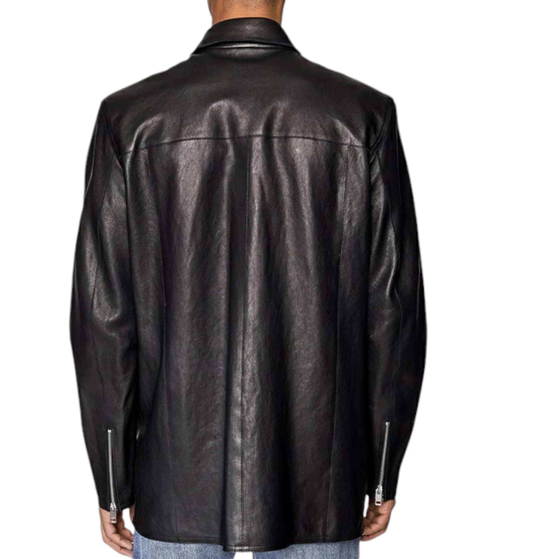 DIESEL L-ADER 0HERB Mens Leather Jackets Genuine Regular Fit Midi Black Jacket