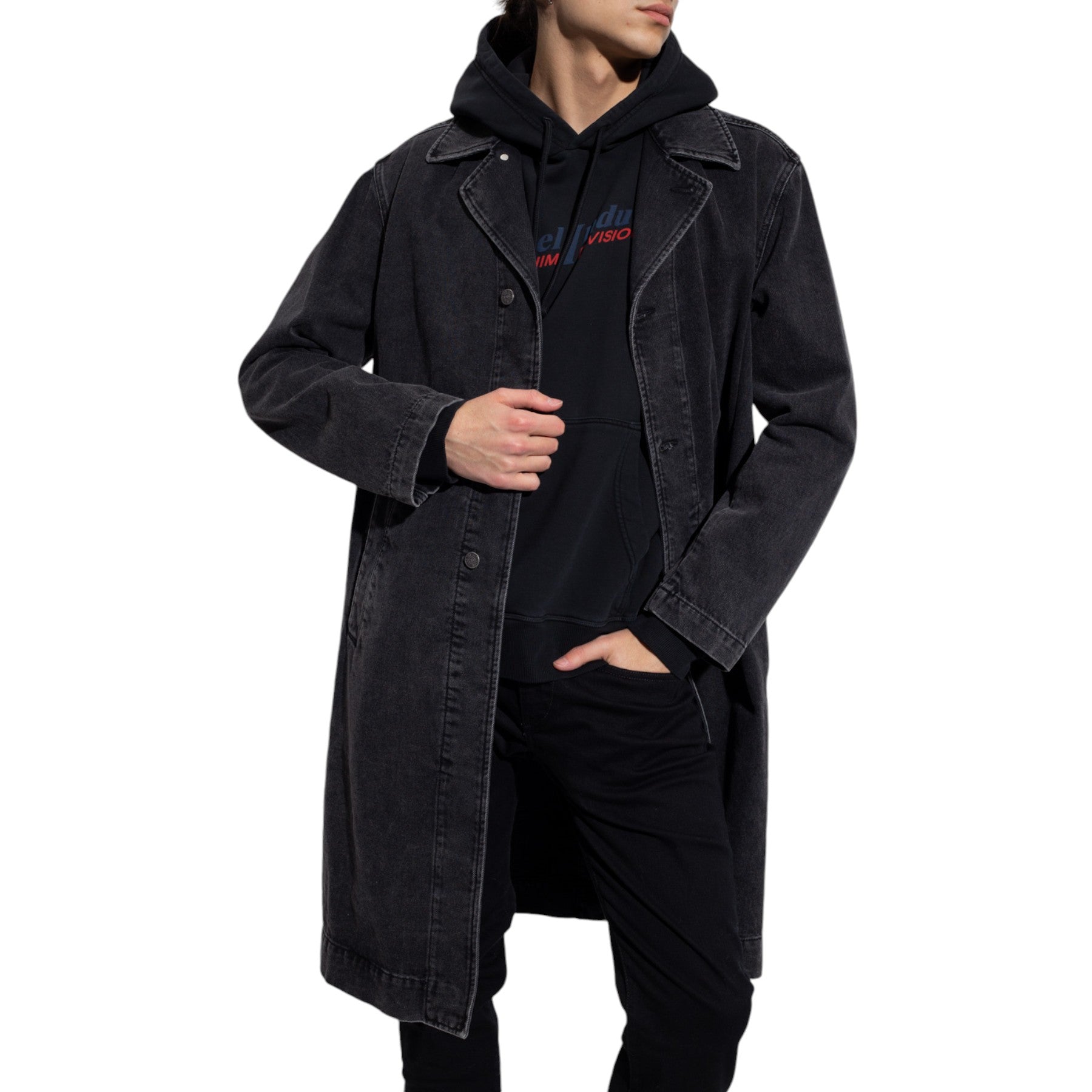 DIESEL D ROKU GIACCA 09B88 Mens Denim Jacket Loose Fit Knee Length Trench Coat D Outlet