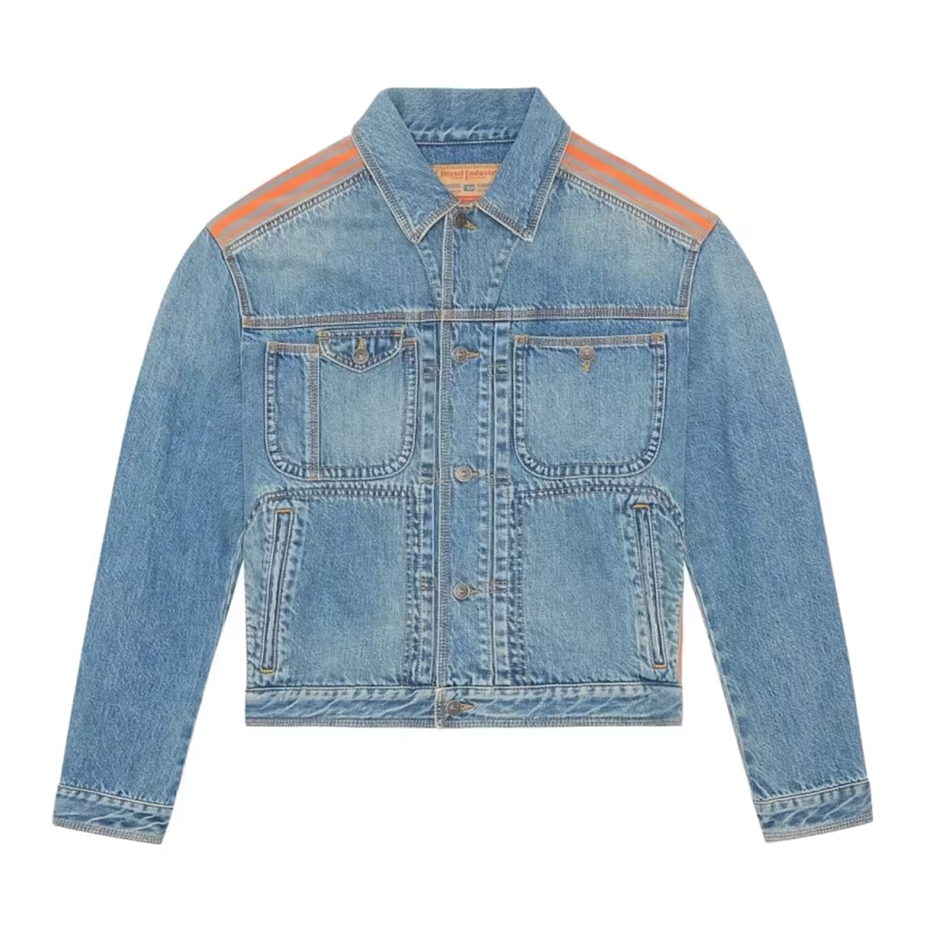 DIESEL D BAS 0EIAW Mens Trucker Jacket Long Sleeve Cotton Denim Jacket Blue NEW