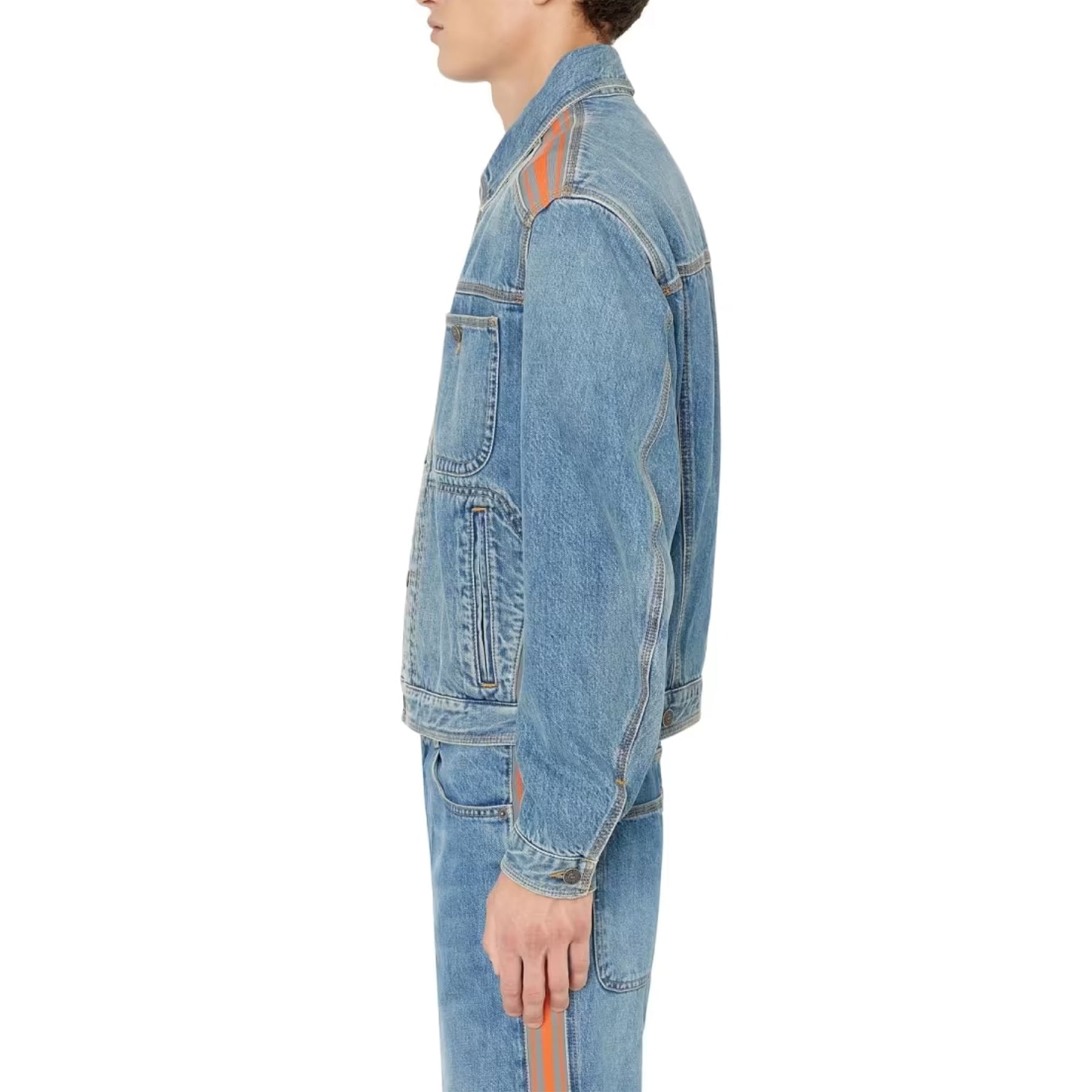 DIESEL D BAS 0EIAW Mens Trucker Jacket Long Sleeve Cotton Denim Jacket Blue NEW