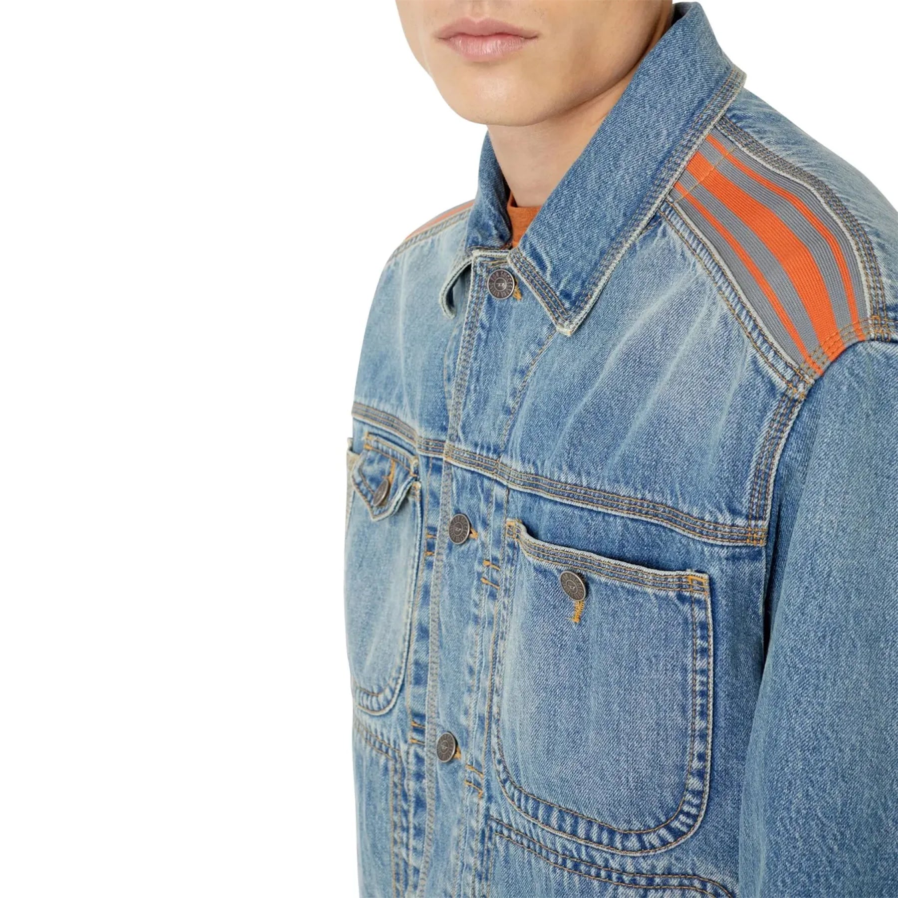 DIESEL D BAS 0EIAW Mens Trucker Jacket Long Sleeve Cotton Denim Jacket Blue NEW