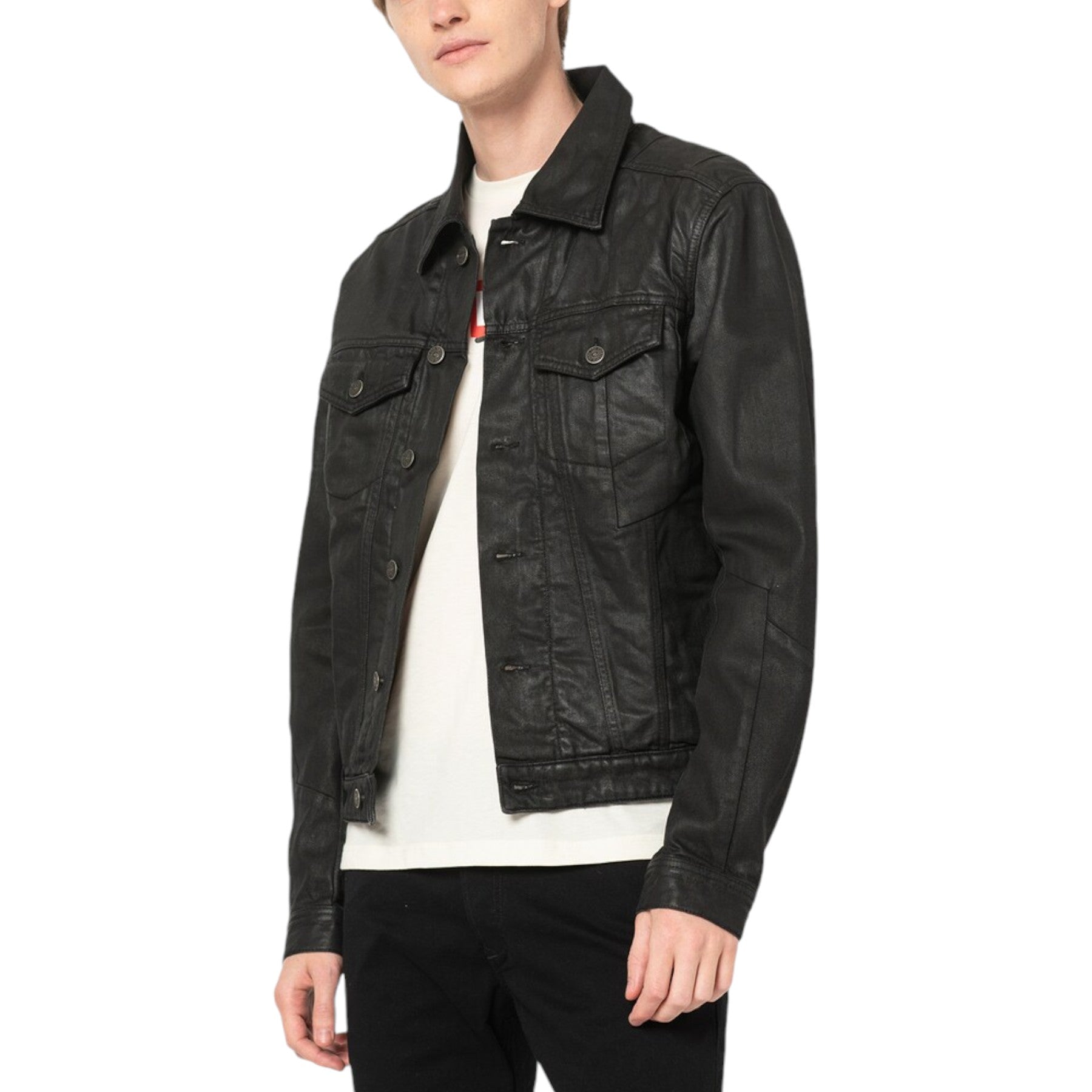 DIESEL NHILL-C1-SP2 Mens Trucker Jacket Western Style Workwear Black Denim Coat