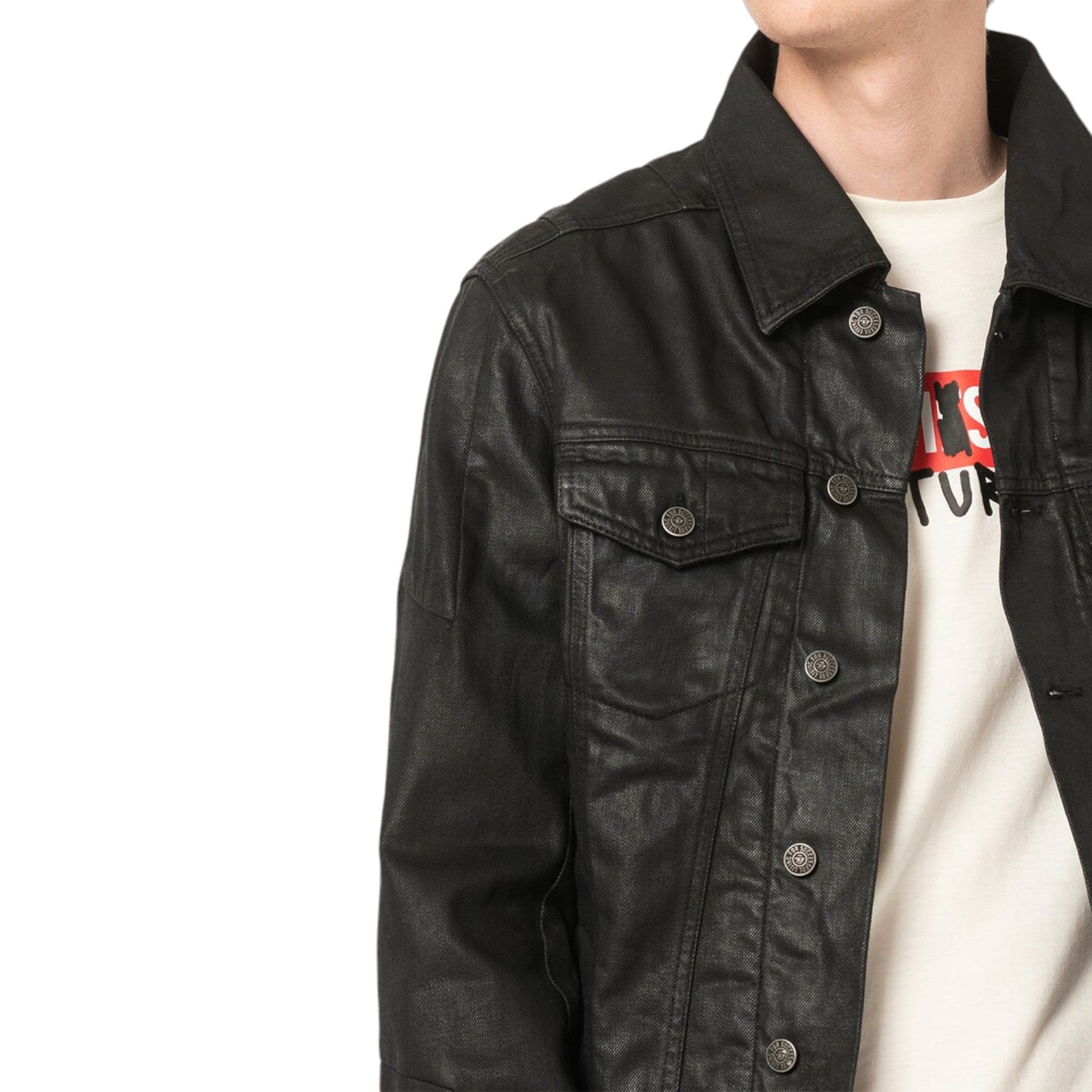 DIESEL NHILL-C1-SP2 Mens Trucker Jacket Western Style Workwear Black Denim Coat