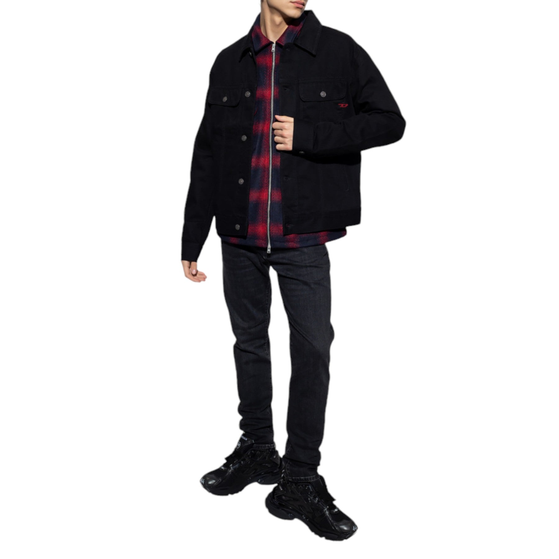 DIESEL D-BERCY Mens Denim Jacket Padded Trucker Western Style Workwear Black