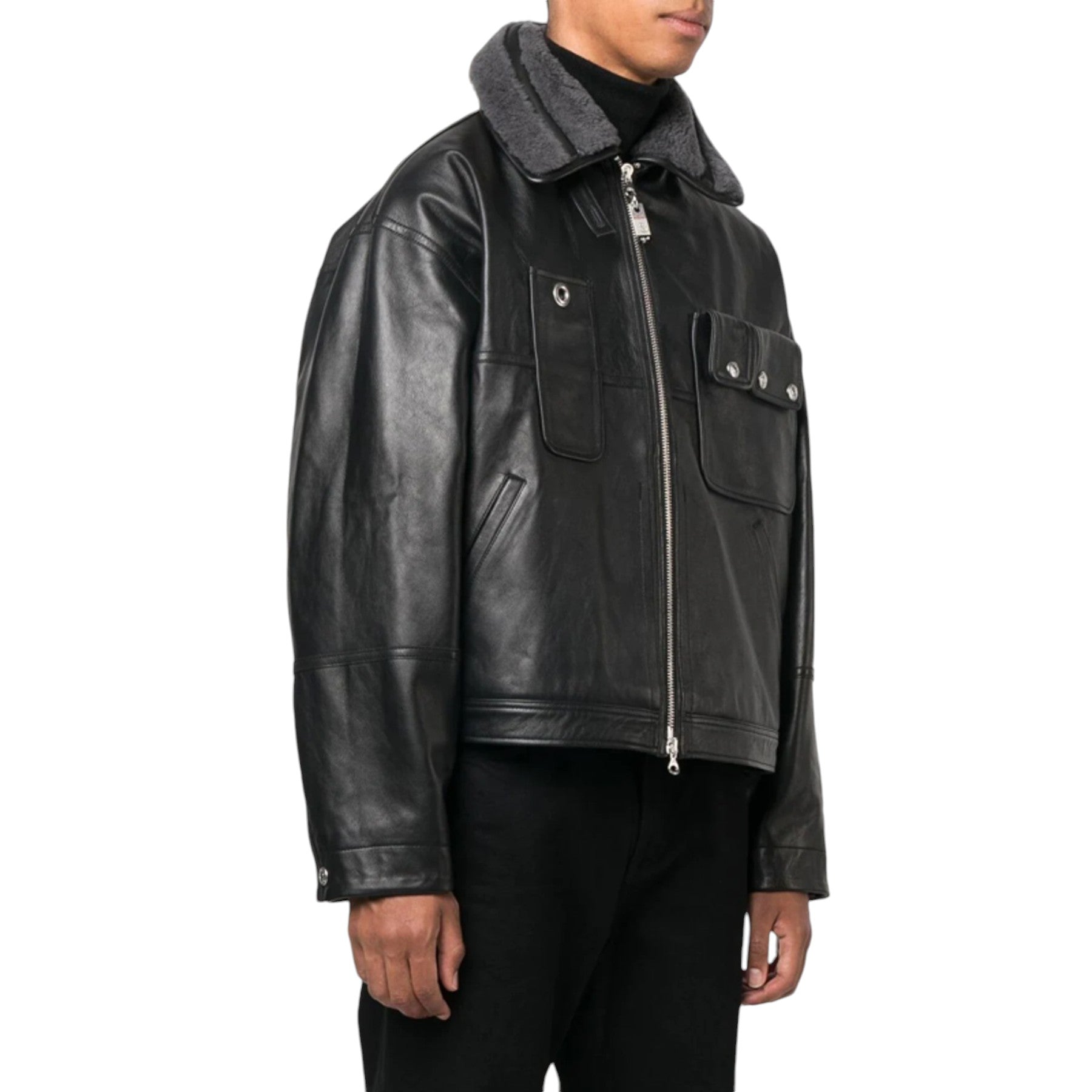 DIESEL L-GILBERT-FUR Mens Leather Jacket Aviator Lambskin Casual Biker Jacket S