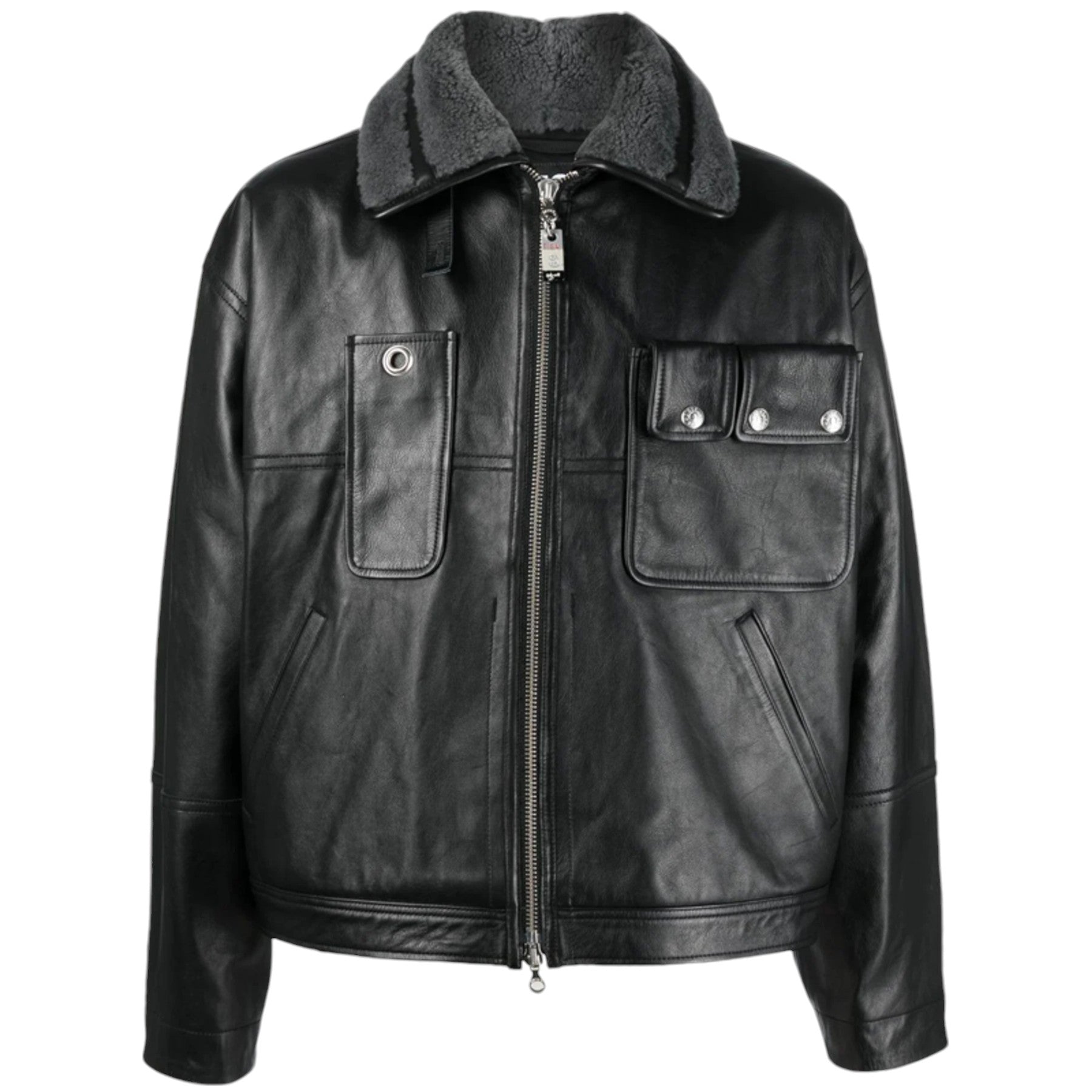 DIESEL L-GILBERT-FUR Mens Leather Jacket Aviator Lambskin Casual Biker Jacket S