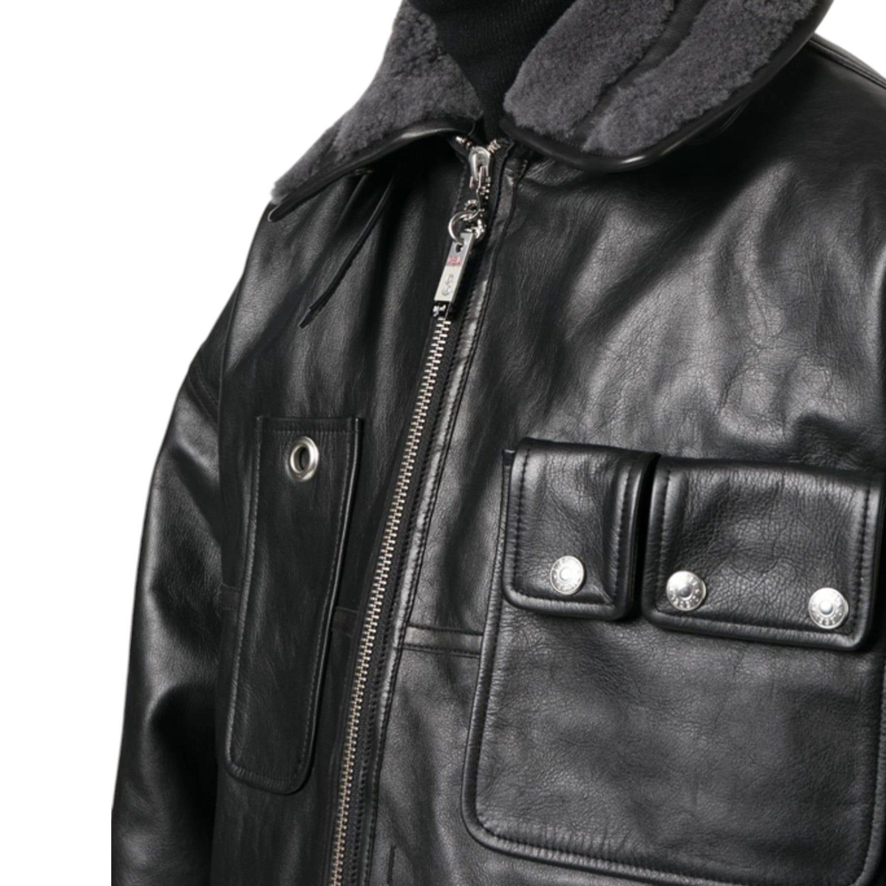 DIESEL L-GILBERT-FUR Mens Leather Jacket Aviator Lambskin Casual Biker Jacket S