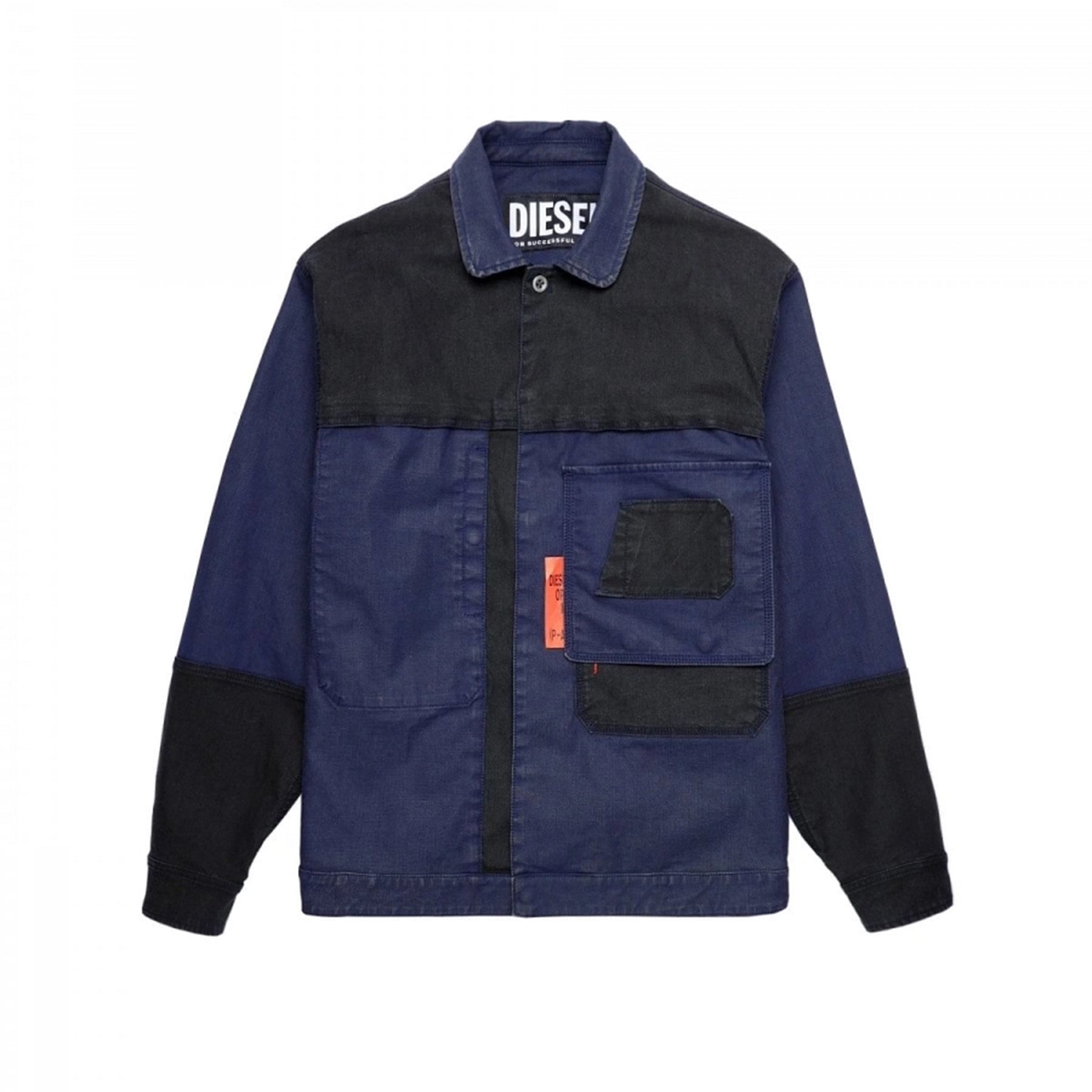 DIESEL D FETZ 0EEAW Mens Trucker Jacket Long Sleeve Stretch Denim Jacket Navy