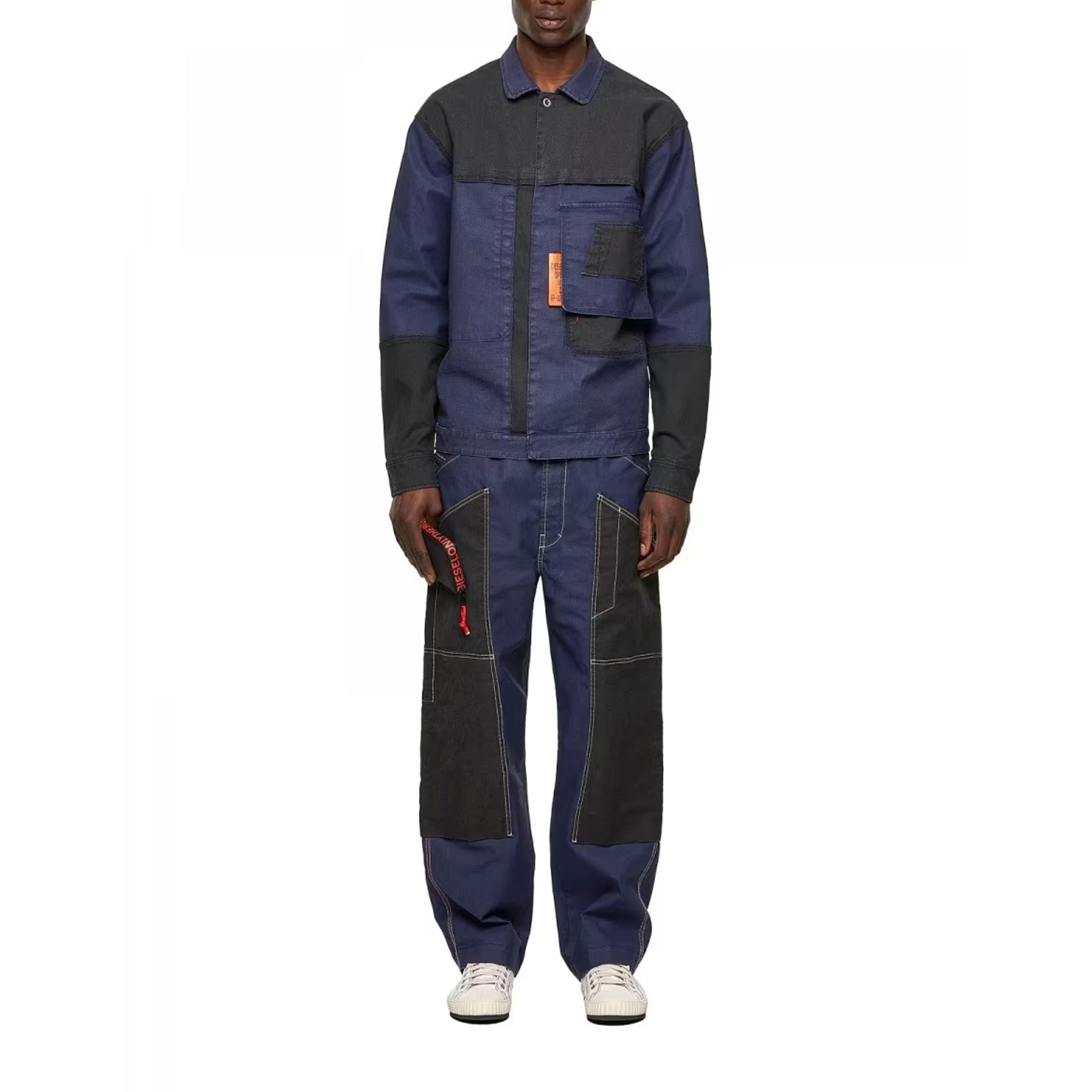 DIESEL D FETZ 0EEAW Mens Trucker Jacket Long Sleeve Stretch Denim Jacket Navy