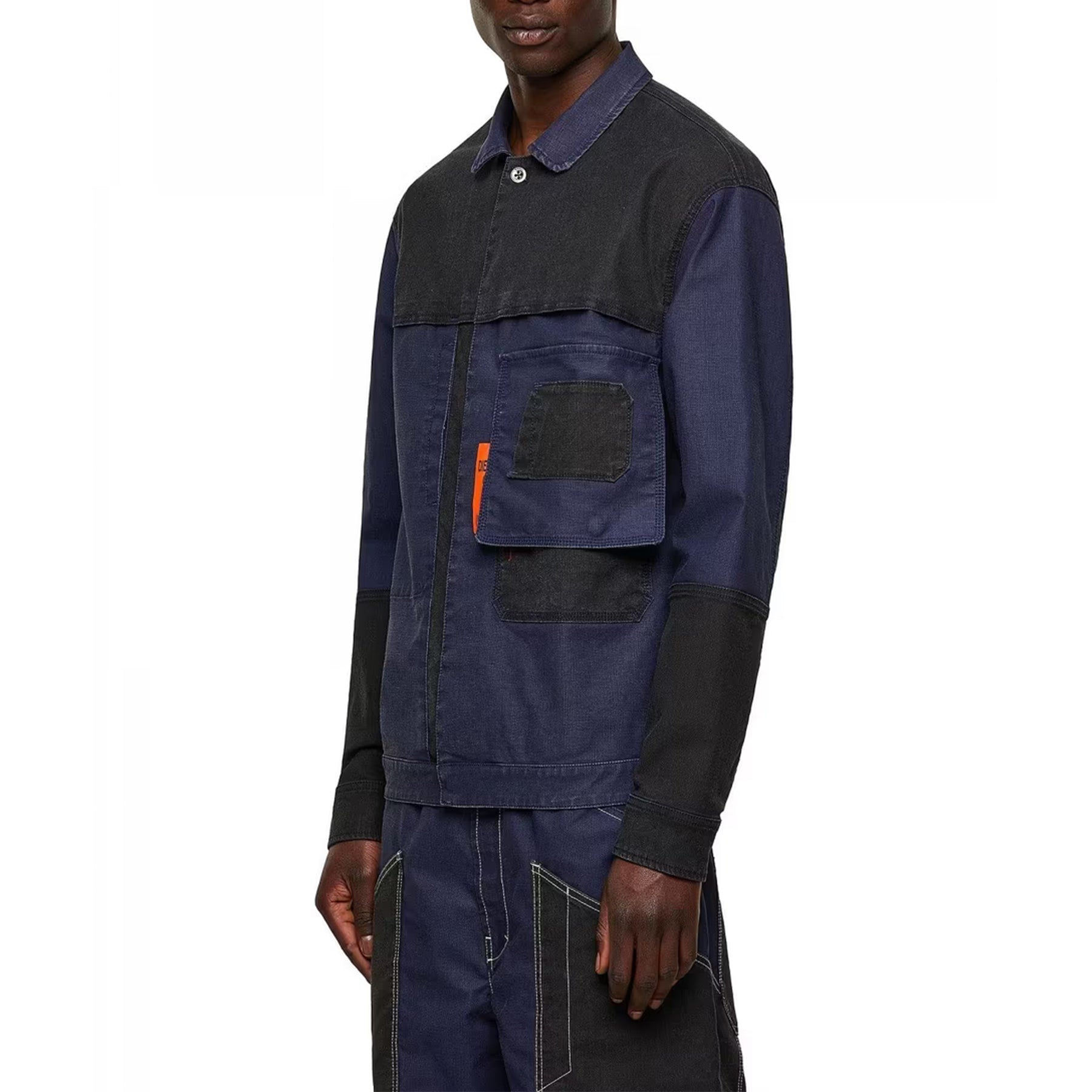 DIESEL D FETZ 0EEAW Mens Trucker Jacket Long Sleeve Stretch Denim Jacket Navy