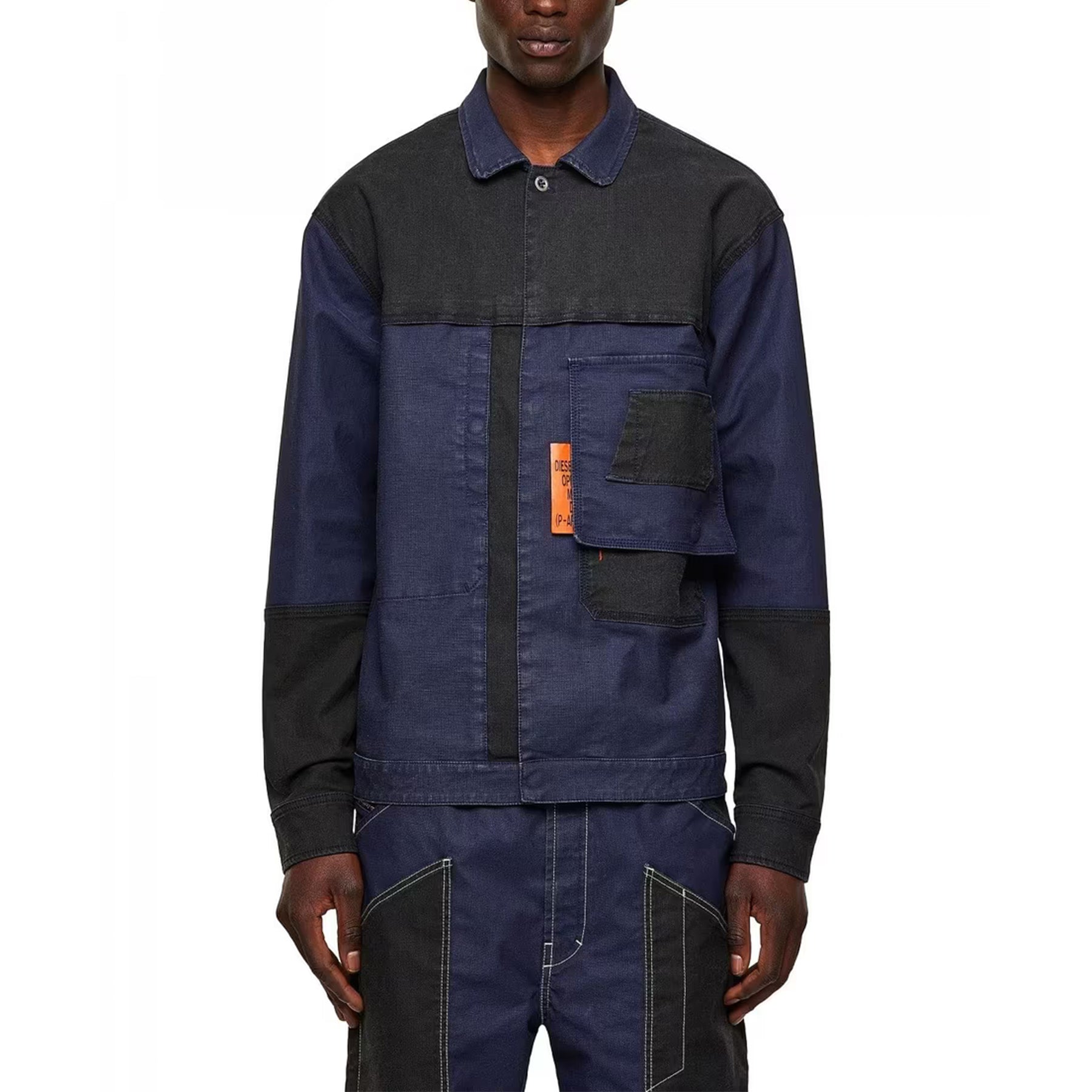 DIESEL D FETZ 0EEAW Mens Trucker Jacket Long Sleeve Stretch Denim Jacket Navy