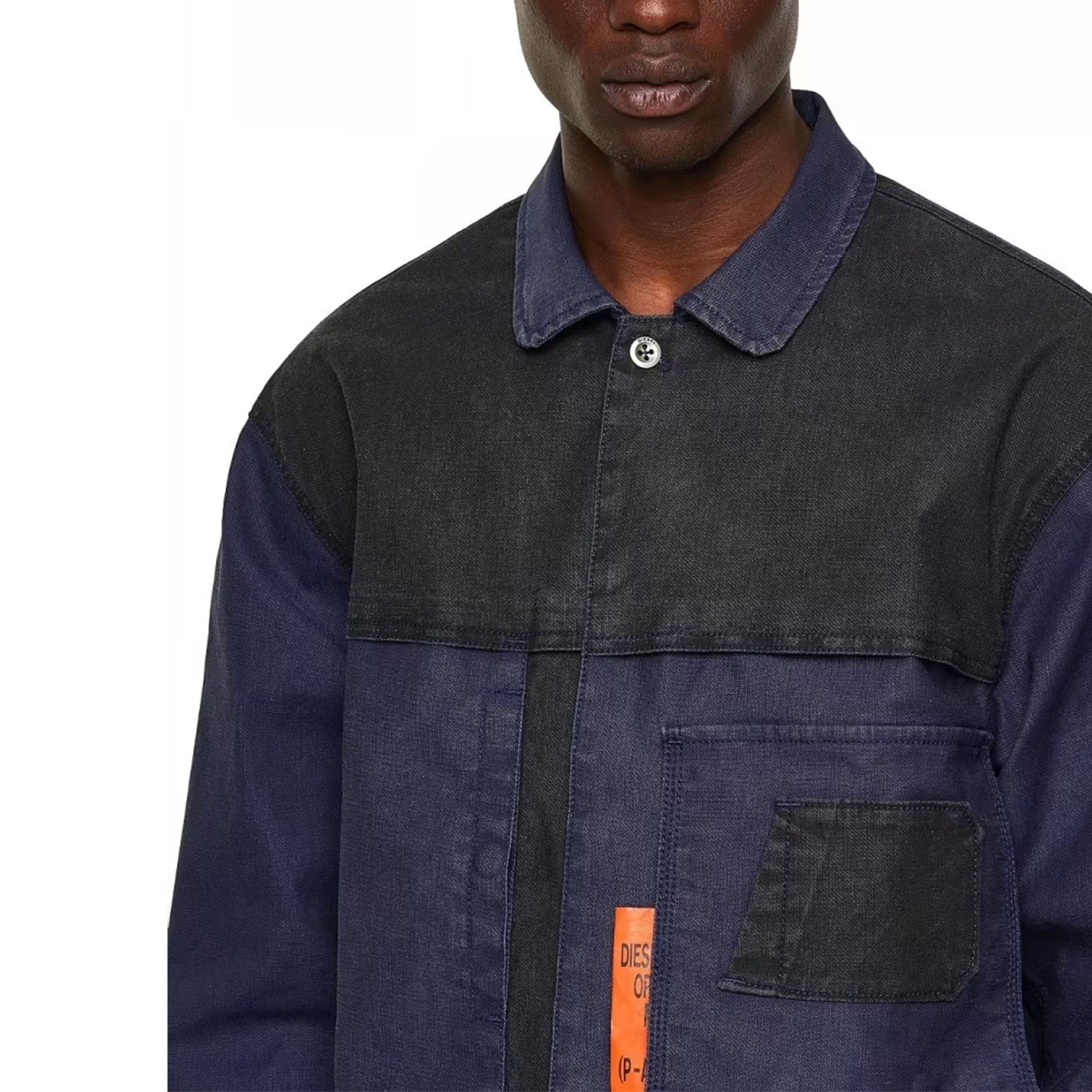 DIESEL D FETZ 0EEAW Mens Trucker Jacket Long Sleeve Stretch Denim Jacket Navy