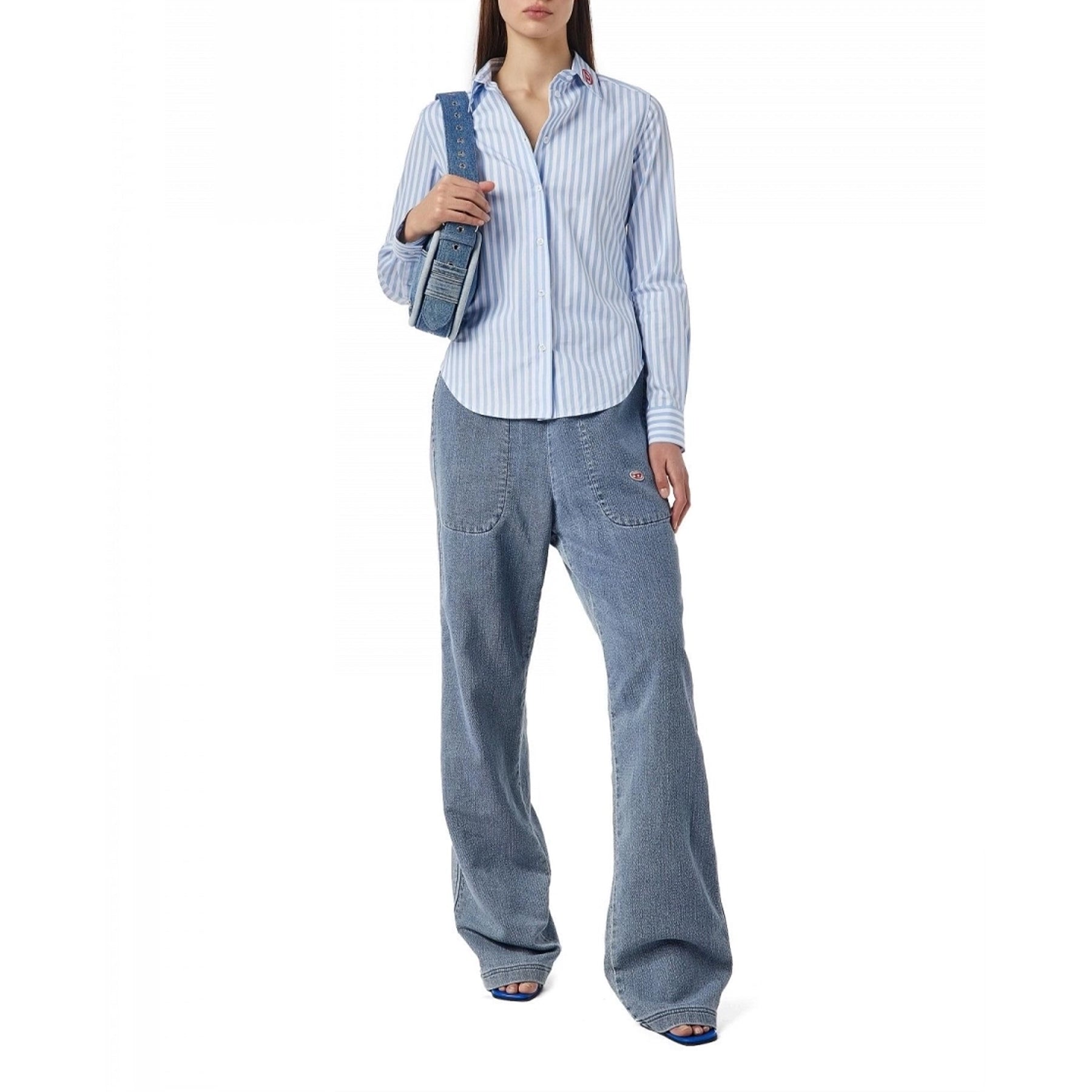 Diesel C GISEY Womens Shirt Long Sleeve Striped Casual Soft Collar Office Blouse