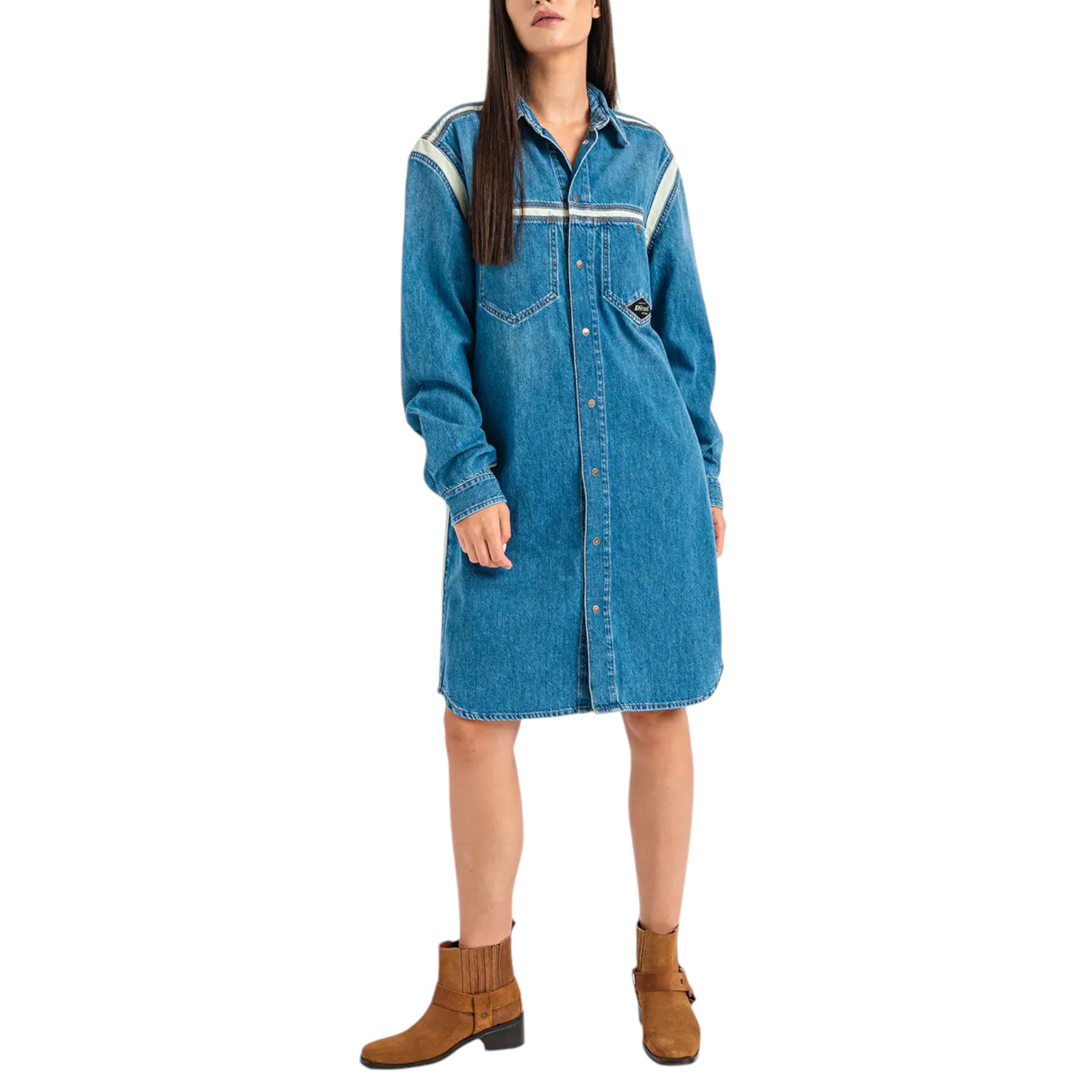 DIESEL DE-HORA Womens Shirt Dress Mini Casual Denim Blue Jeans Ladies Cotton Top