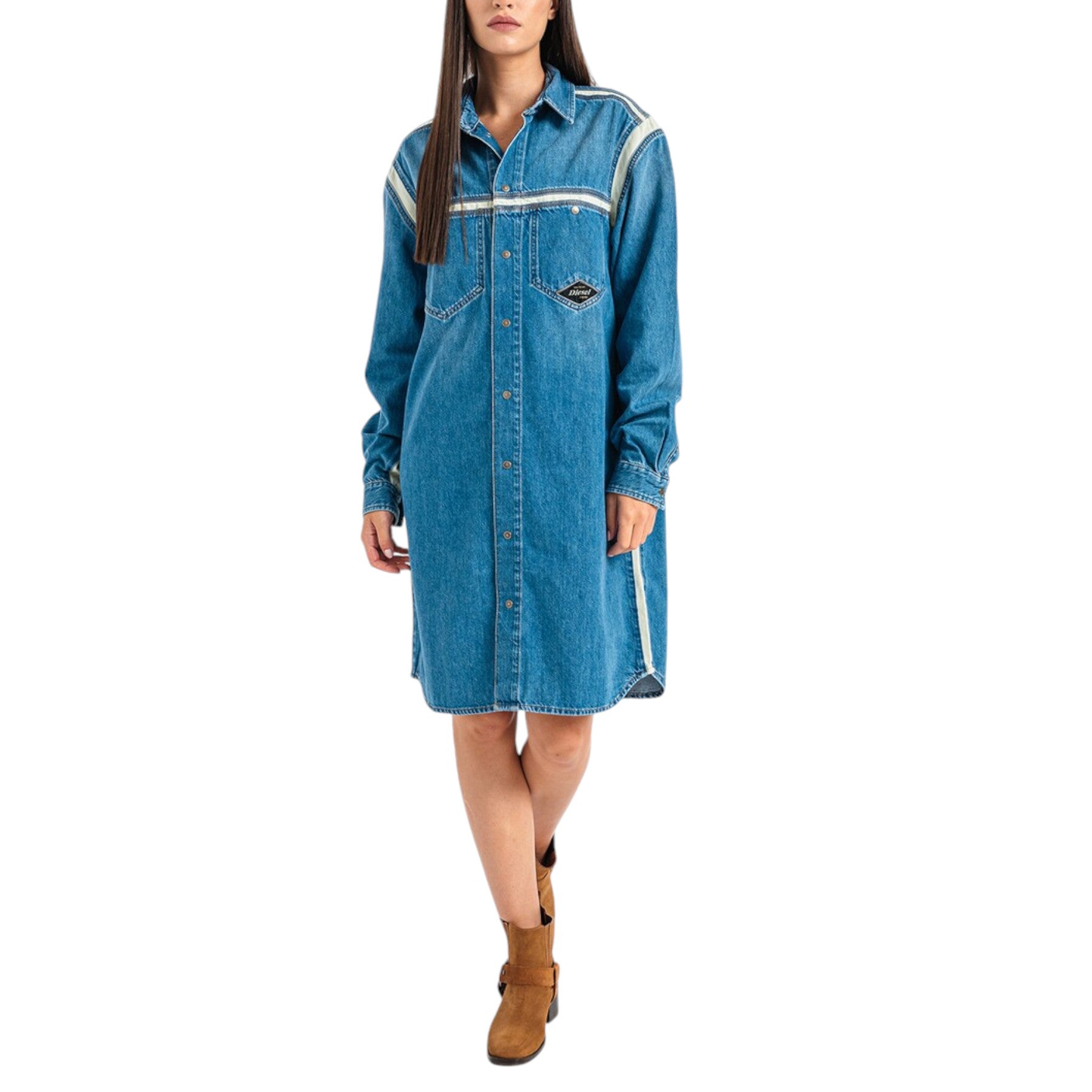DIESEL DE-HORA Womens Shirt Dress Mini Casual Denim Blue Jeans Ladies Cotton Top