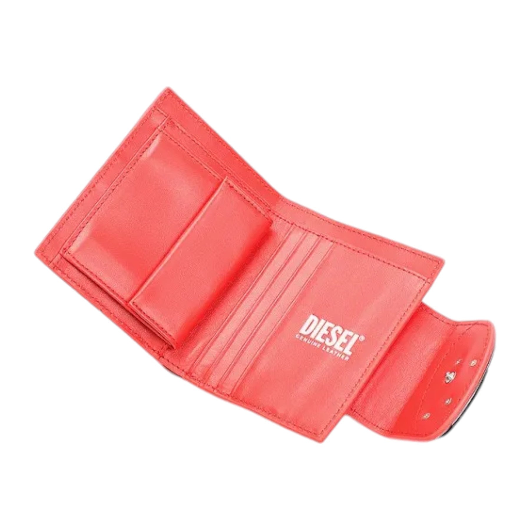DIESEL 1DR Camille Womens Leather Coin Purse Credit Card Mini Bifold Wallet Red