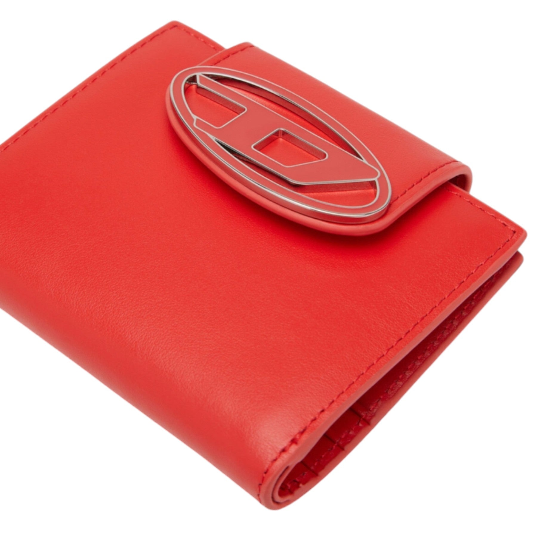 DIESEL 1DR Camille Womens Leather Coin Purse Credit Card Mini Bifold Wallet Red