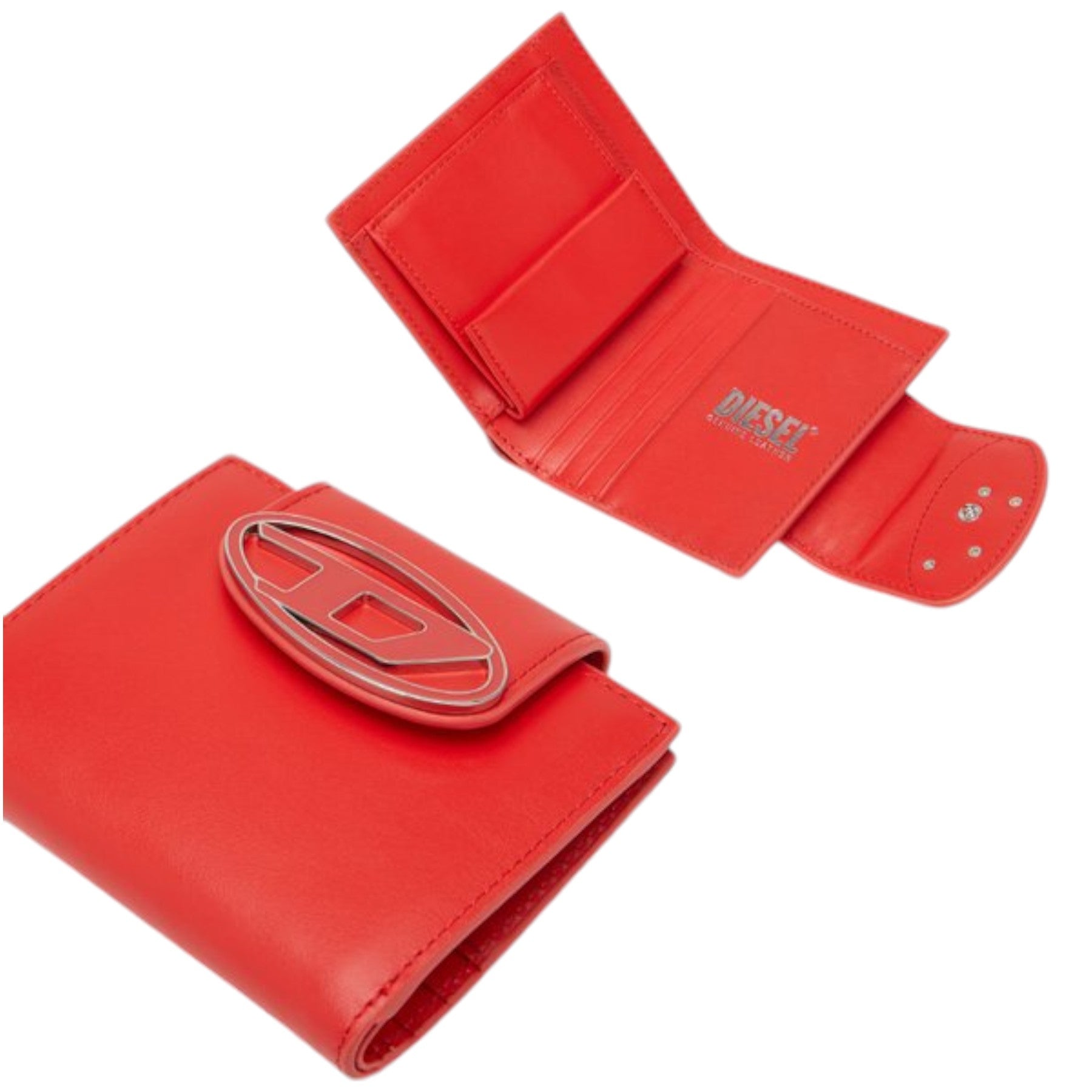 DIESEL 1DR Camille Womens Leather Coin Purse Credit Card Mini Bifold Wallet Red