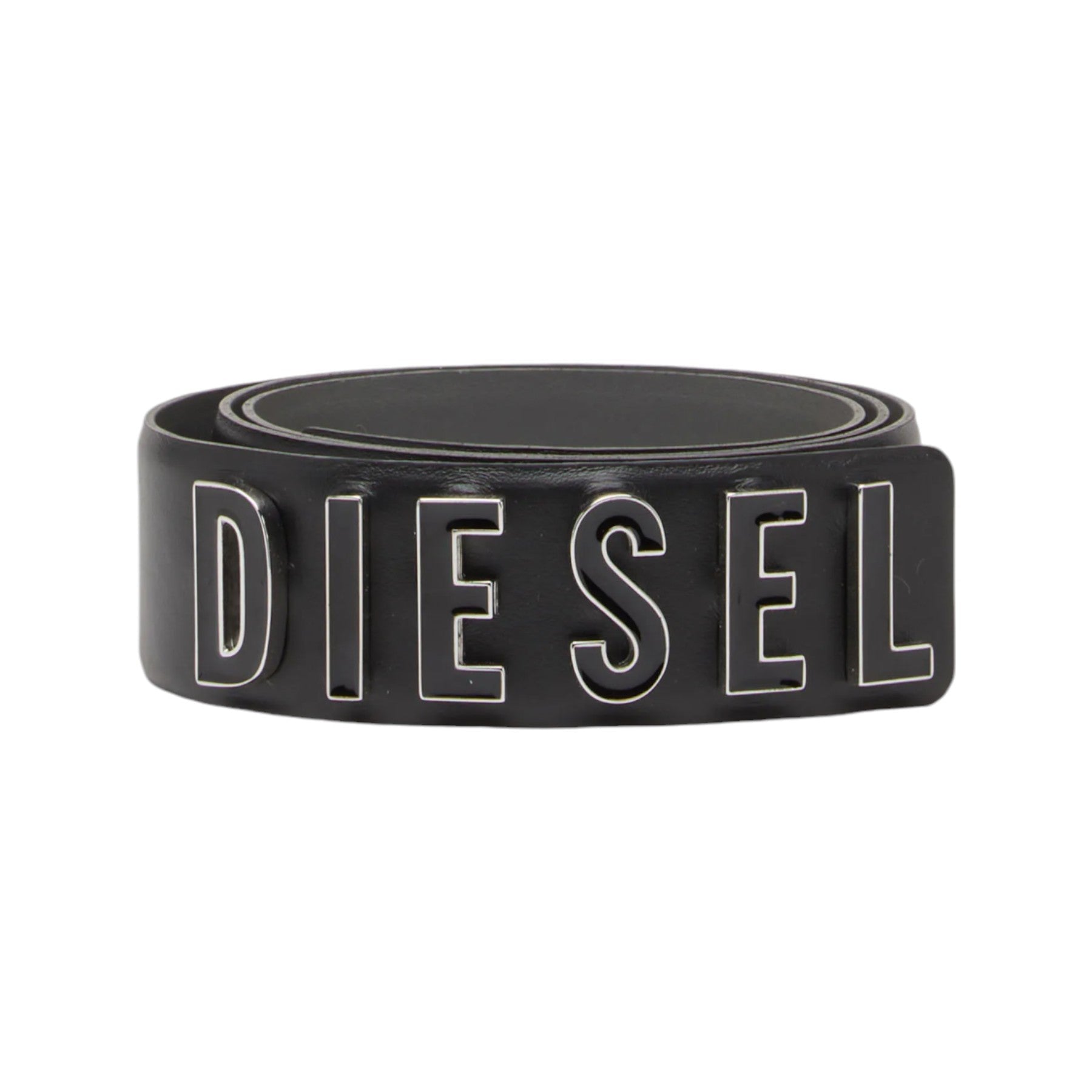 DIESEL B Letter Womens Leather Belt Casual Metal Buckle Logo Waist Belt Black
