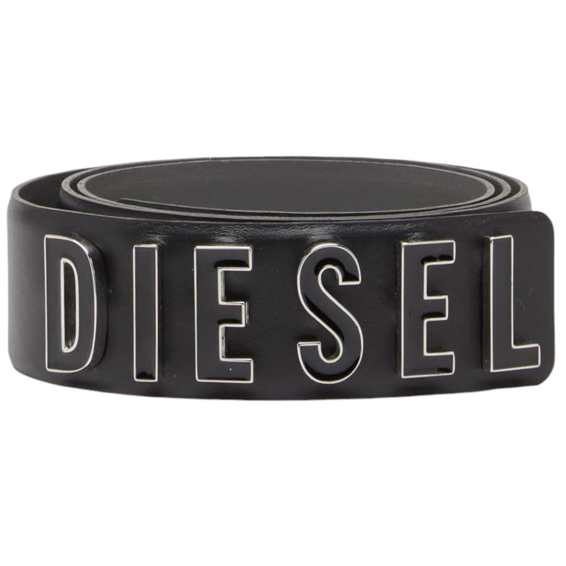 DIESEL B Letter Womens Leather Belt Casual Metal Buckle Logo Waist Belt Black