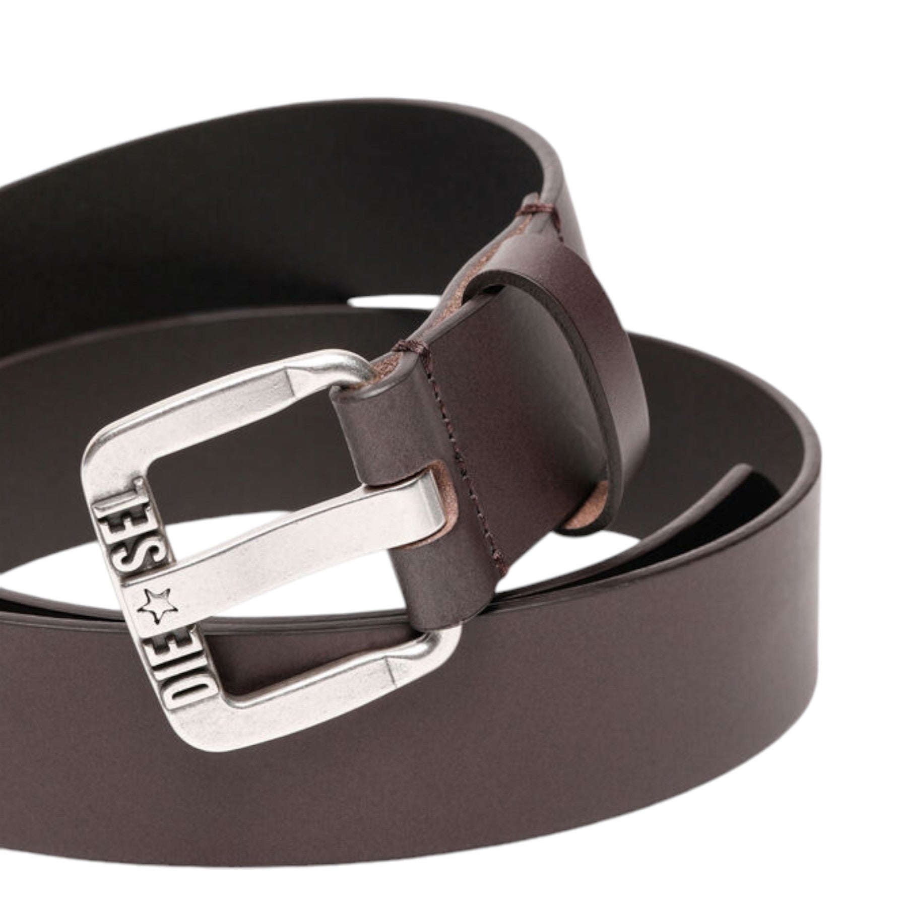 DIESEL B-STAR Mens Genuine Leather Belts For Trousers Jeans Metal Buckle Brown