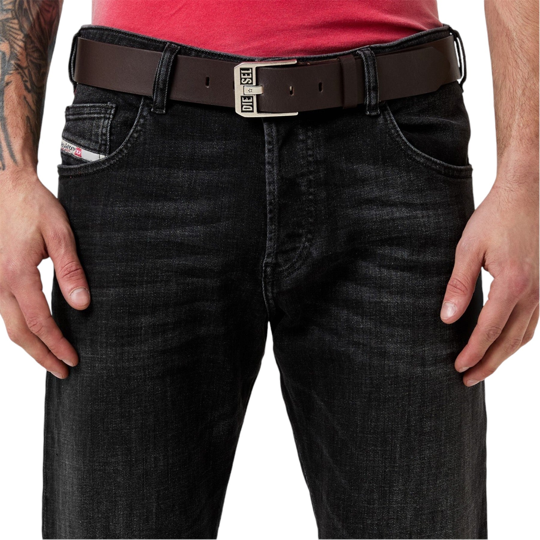 DIESEL BLUESTAR Mens Genuine Leather Belts For Jeans Metal Buckle Waist Belt NEW