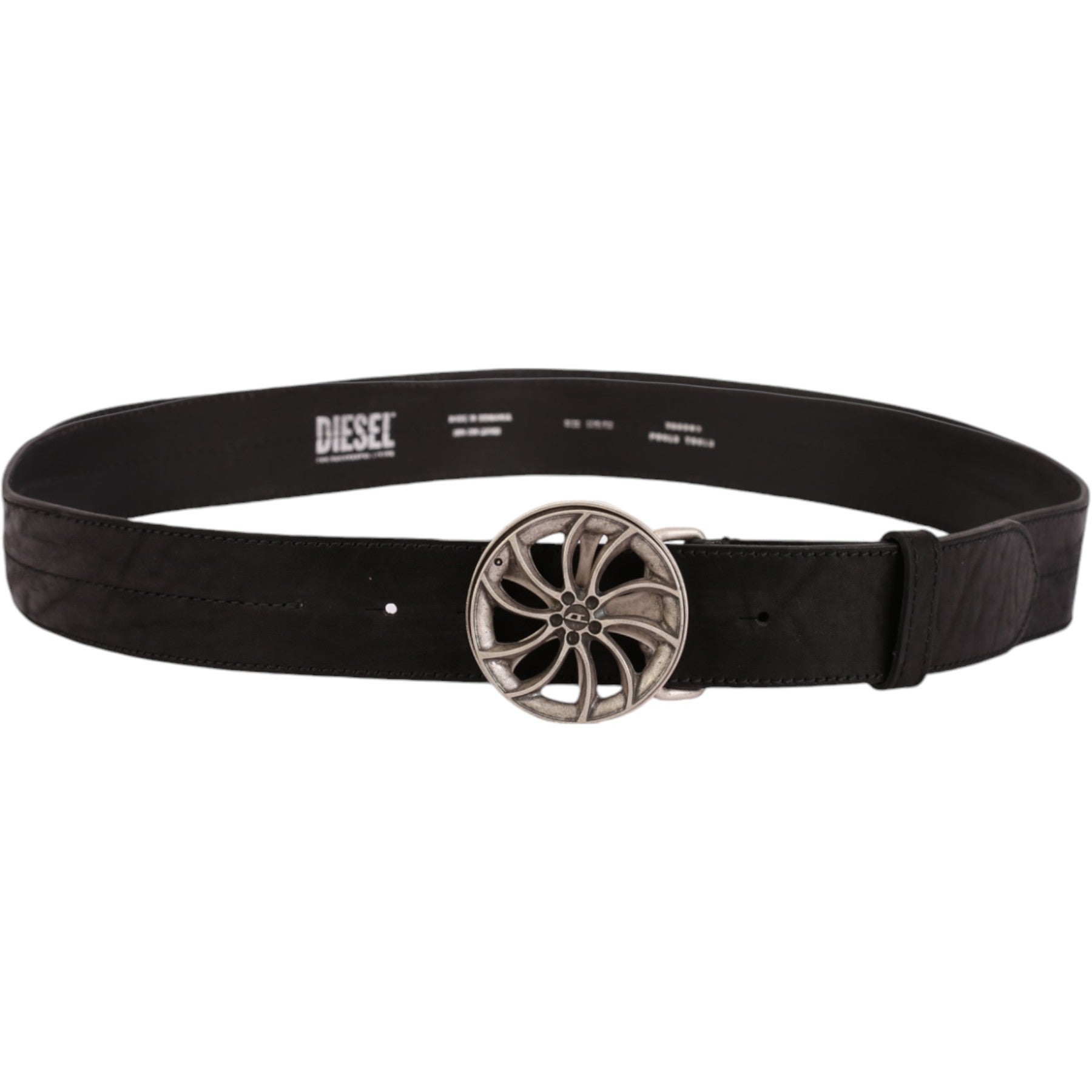 DIESEL B-WHEEL Mens Genuine Leather Belts For Trousers Jeans Metal Buckle Black