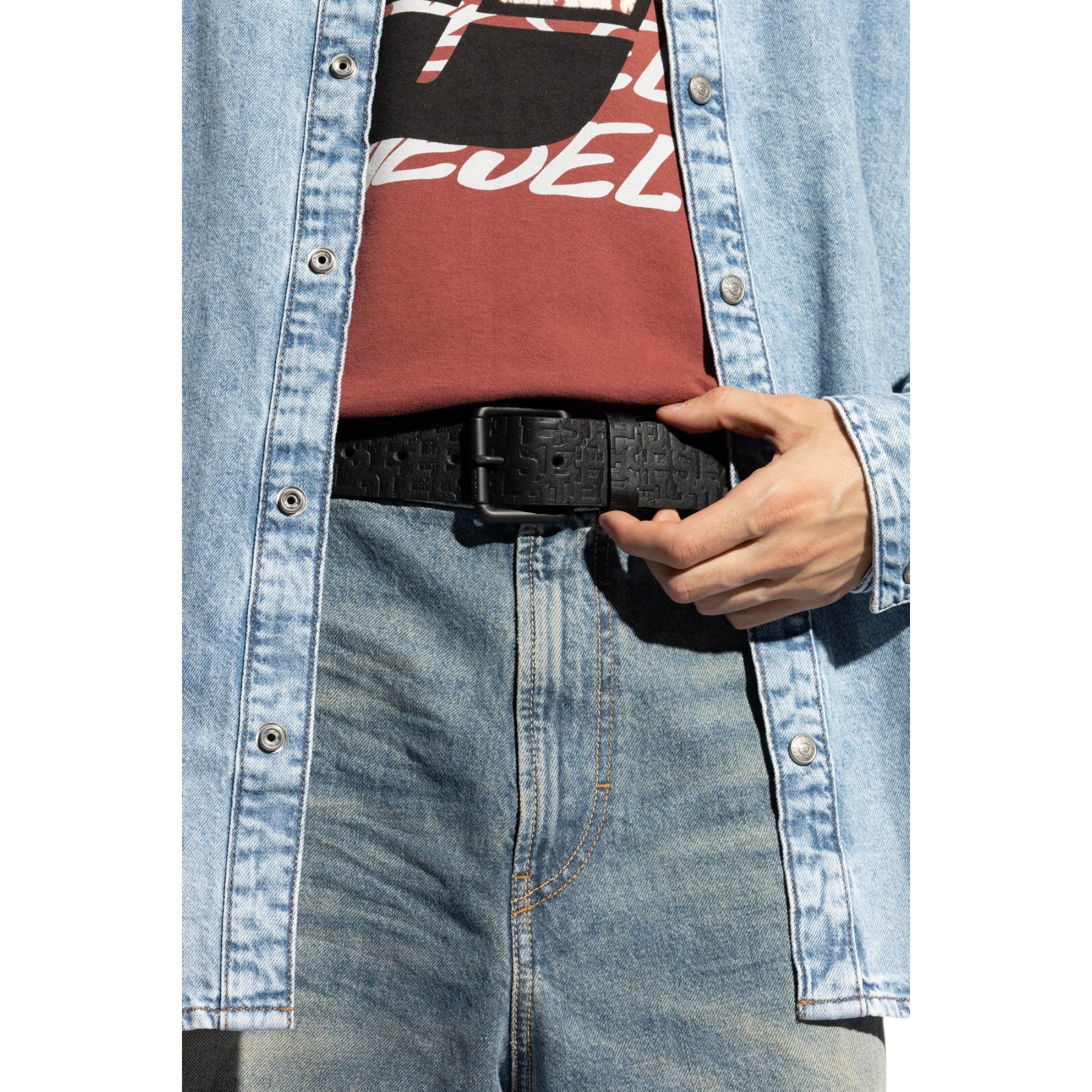 DIESEL B-MONOGRAM Mens Genuine Leather Belts For Trousers Jeans Metal Buckle