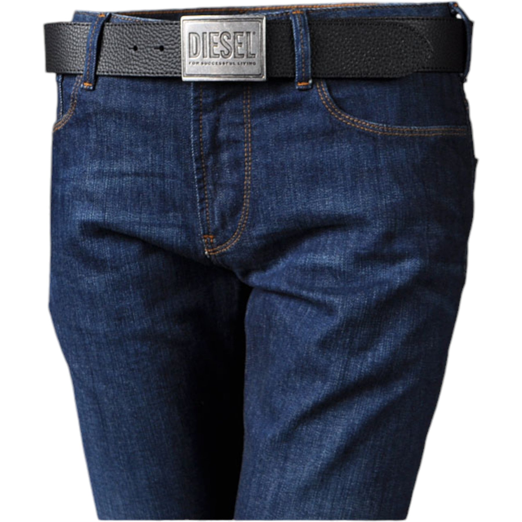 DIESEL B-GRAIN Mens Genuine Leather Belts For Trousers Jeans Metal Buckle Navy