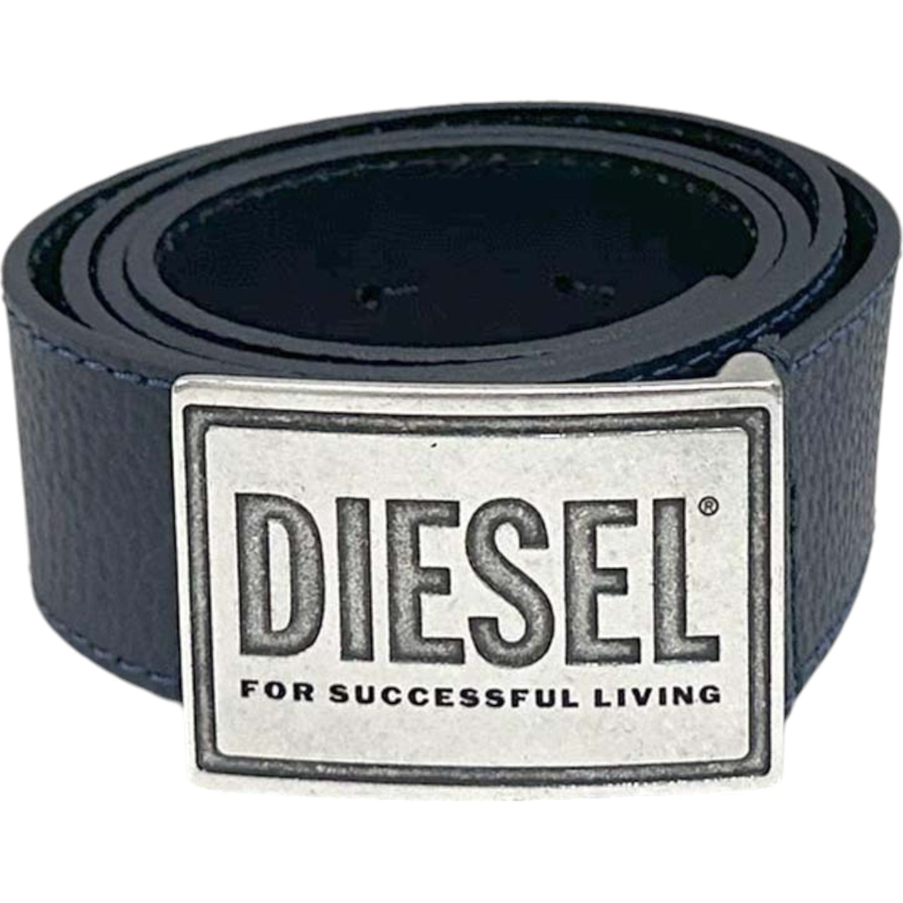 DIESEL B-GRAIN Mens Genuine Leather Belts For Trousers Jeans Metal Buckle Navy