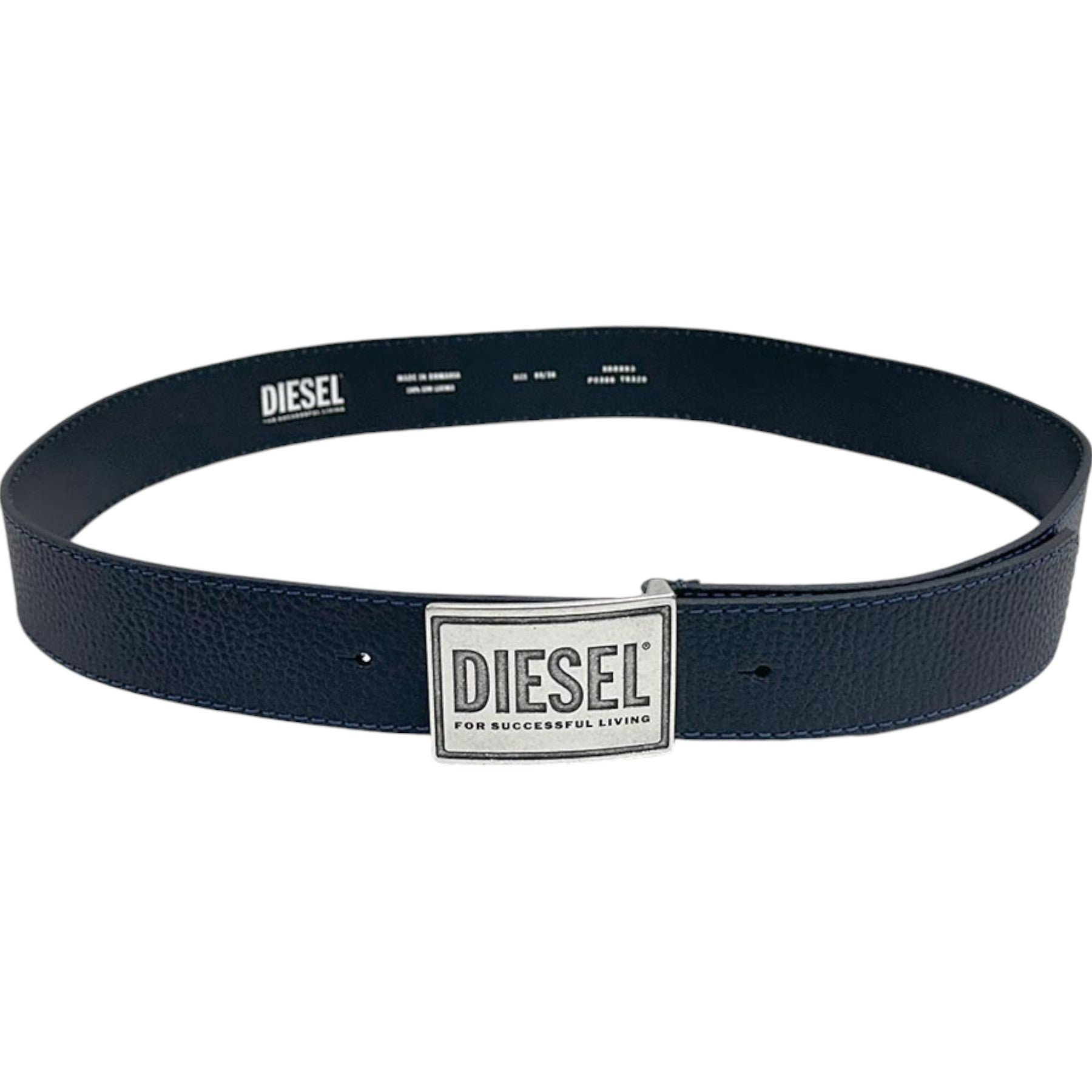 DIESEL B-GRAIN Mens Genuine Leather Belts For Trousers Jeans Metal Buckle Navy