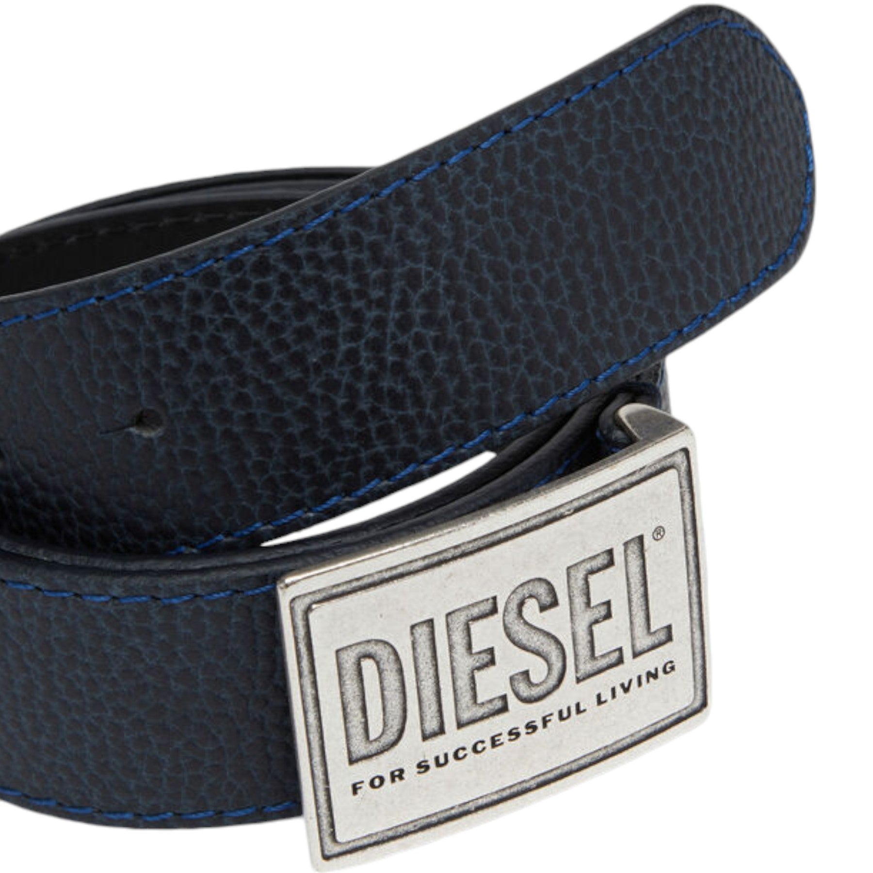 DIESEL B-GRAIN Mens Genuine Leather Belts For Trousers Jeans Metal Buckle Navy