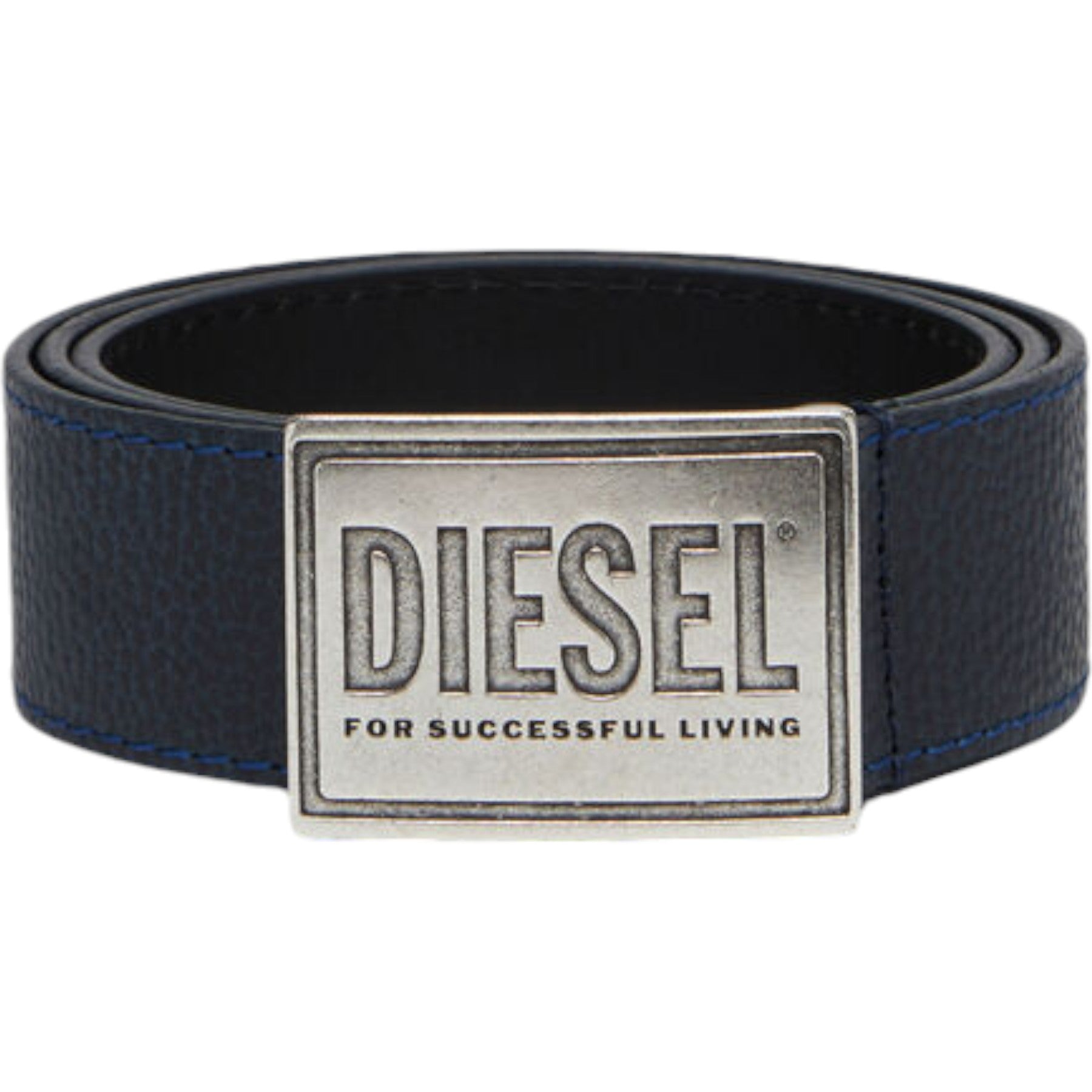 DIESEL B-GRAIN Mens Genuine Leather Belts For Trousers Jeans Metal Buckle Navy